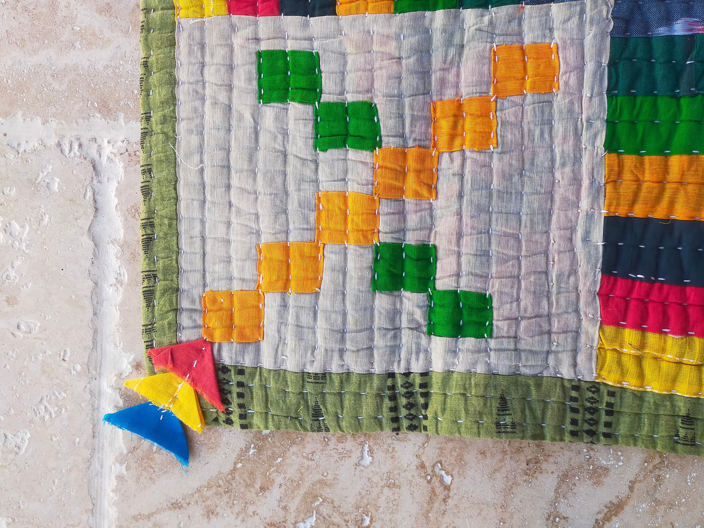 Siddi Kavand - Quilted Kantha Baby Quilt Or Textile Art, Made With Recycled Cotton - Hand-Stitched By Women In India