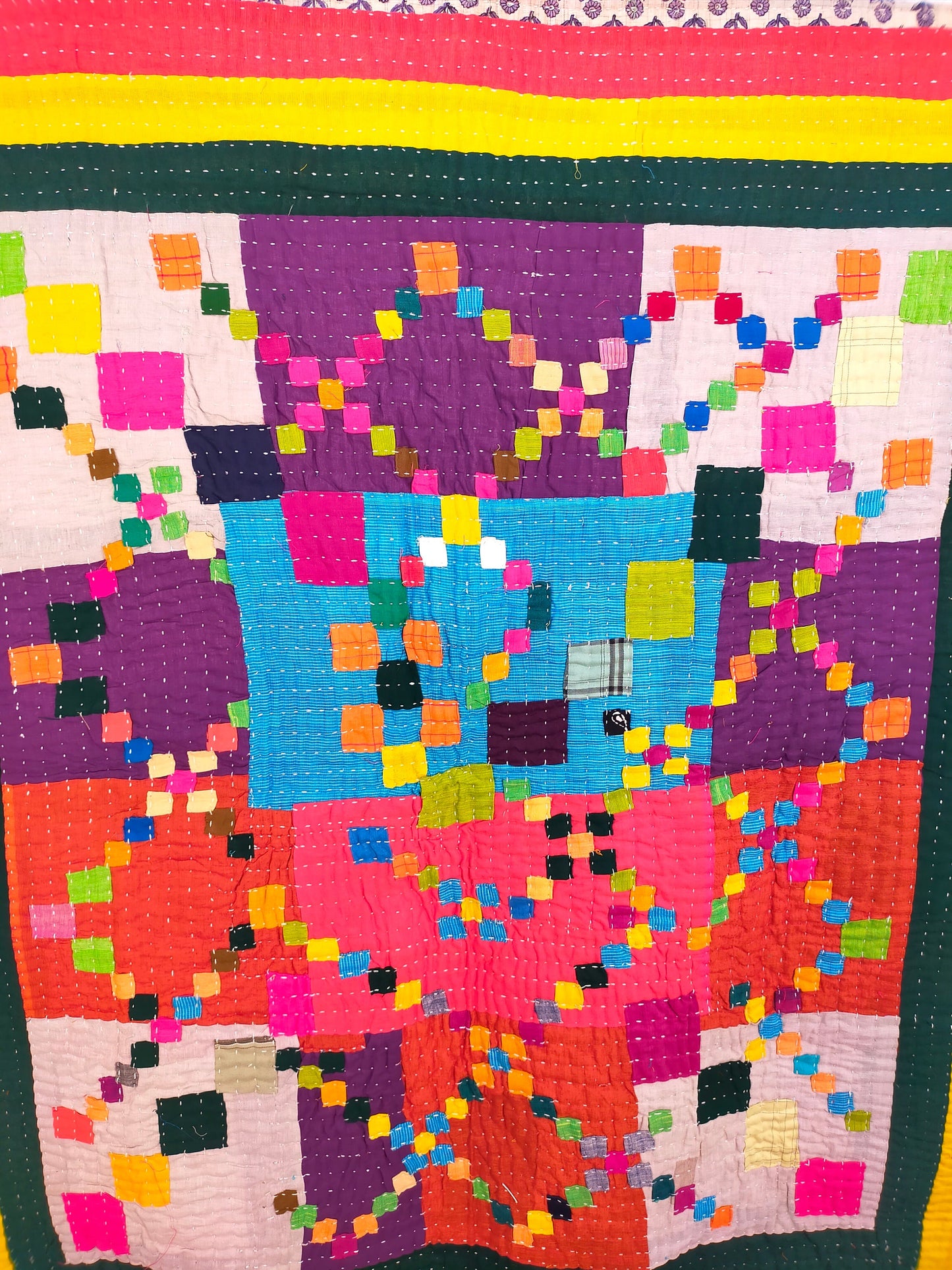 Siddi Kavand - Quilted Patchwork Baby Quilt Or Textile Art, Made With Recycled Cotton - Hand-Stitched By African Indian Women In India
