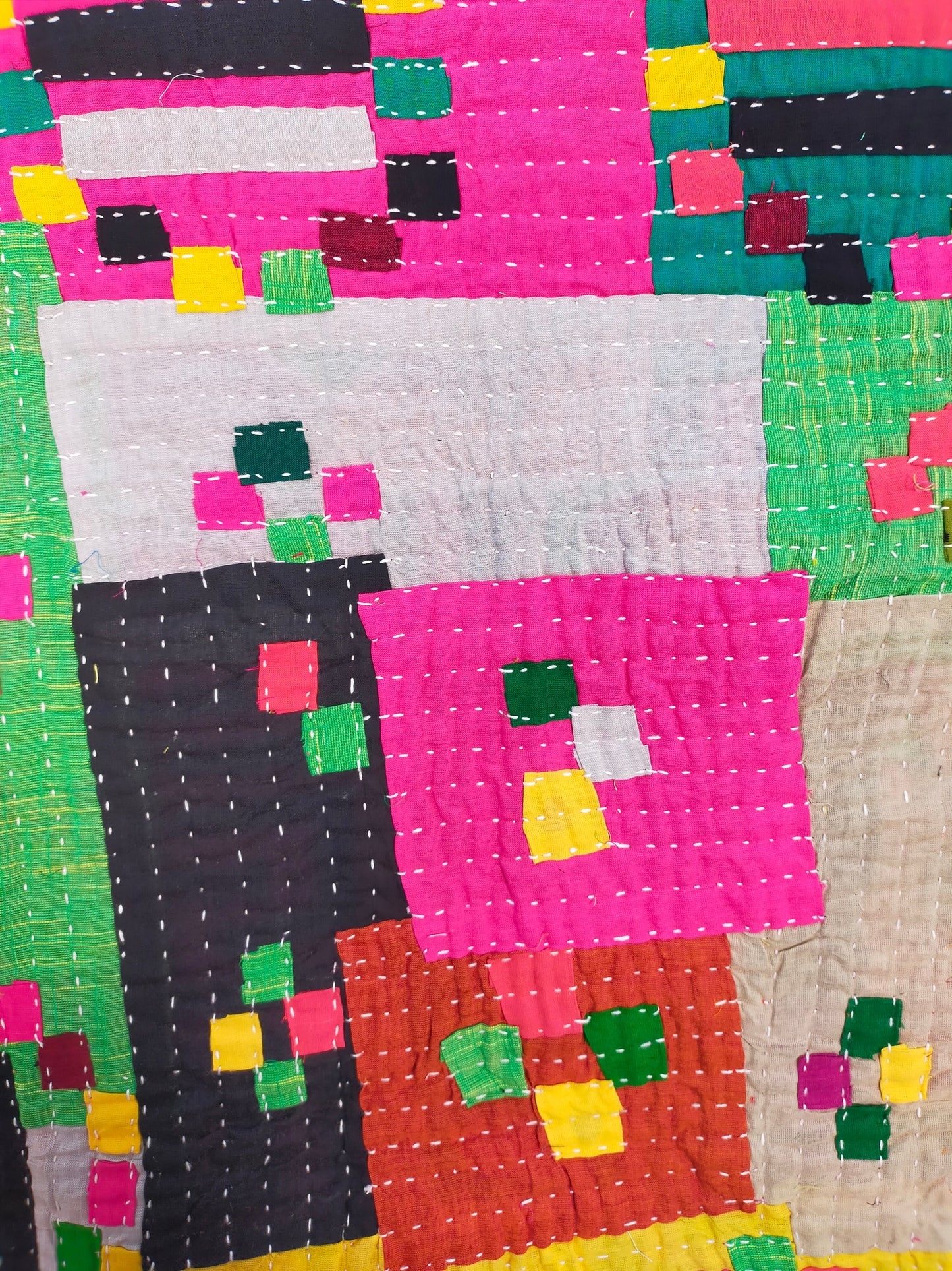 Siddi Kawandi - Quilted Patchwork Baby Blanket Or Textile Art, Made With Up-Cycled Cotton - Hand-Stitched By African Indian Women In India