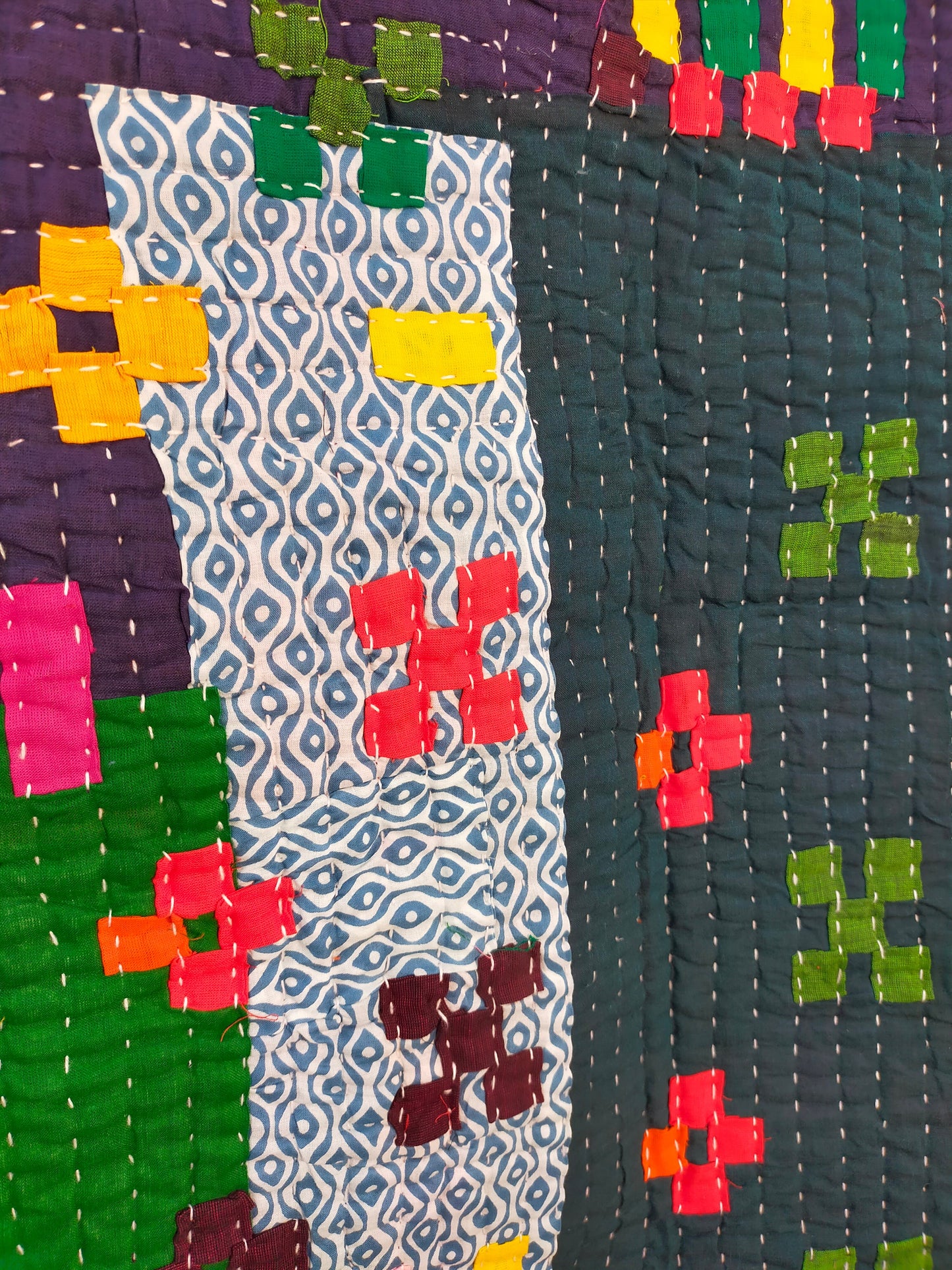 Siddi Kawandi - Quilted Patchwork Baby Blanket Or Textile Art, Made With Recycled Cotton - Hand-Stitched By African Indian Women In India