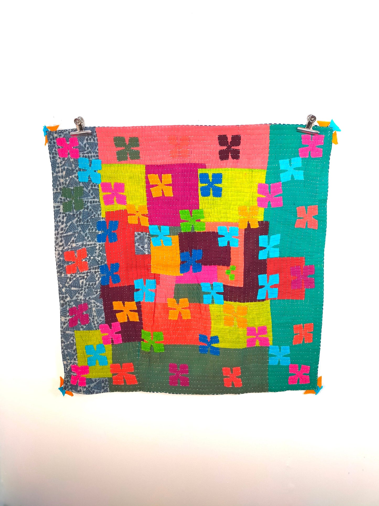 Siddi Kawandi - Patchwork Kantha Baby Quilt Or Wall Hanging, Made With Recycled Cotton - Hand-Stitched By African Indian Women In India