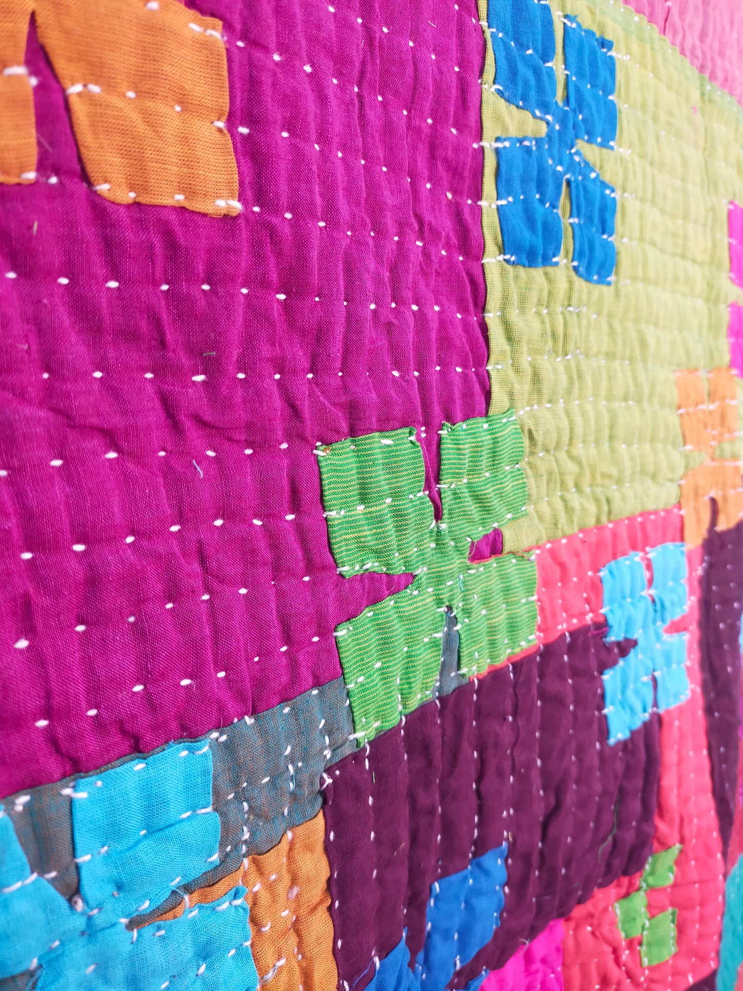 Siddi Kawandi - Patchwork Kantha Baby Quilt Or Wall Hanging, Made With Recycled Cotton - Hand-Stitched By African Indian Women In India