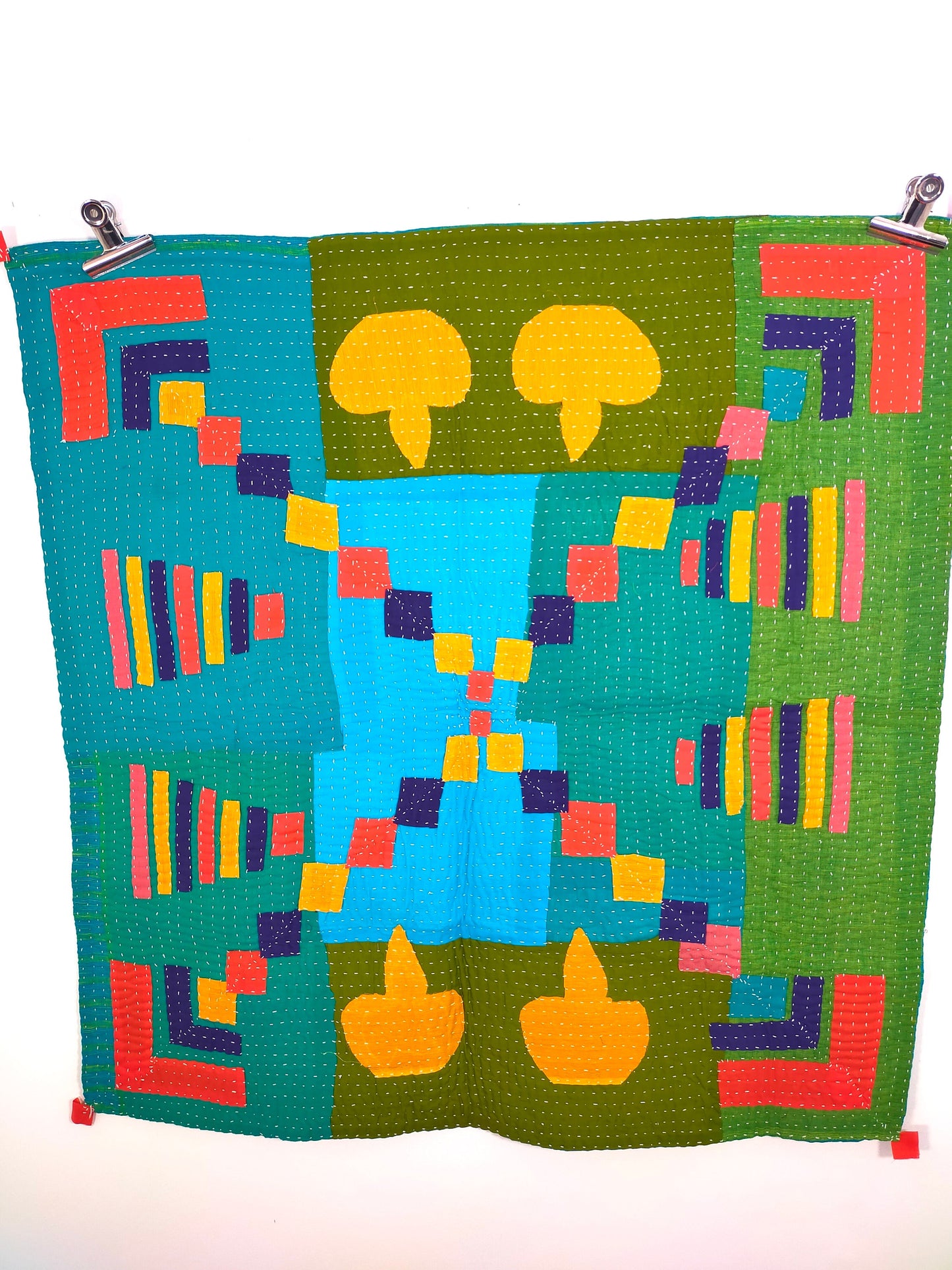 Siddi Kavand Patchwork Kantha Baby Quilt Or Textile Art Made With Recycled Cotton - Hand-Stitched By African Indian Women In India