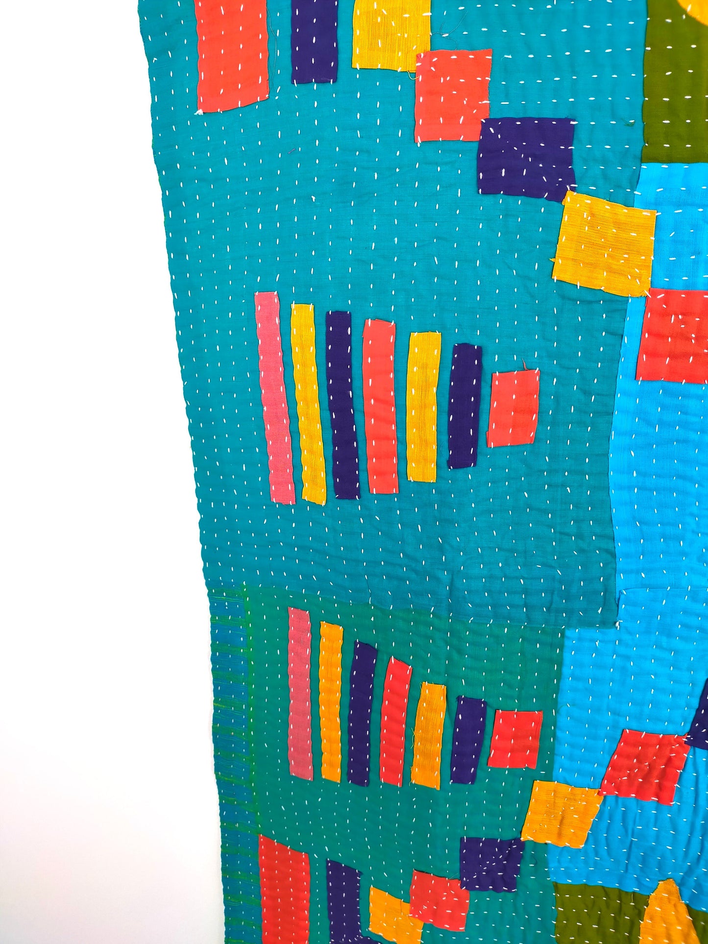 Siddi Kavand Patchwork Kantha Baby Quilt Or Textile Art Made With Recycled Cotton - Hand-Stitched By African Indian Women In India