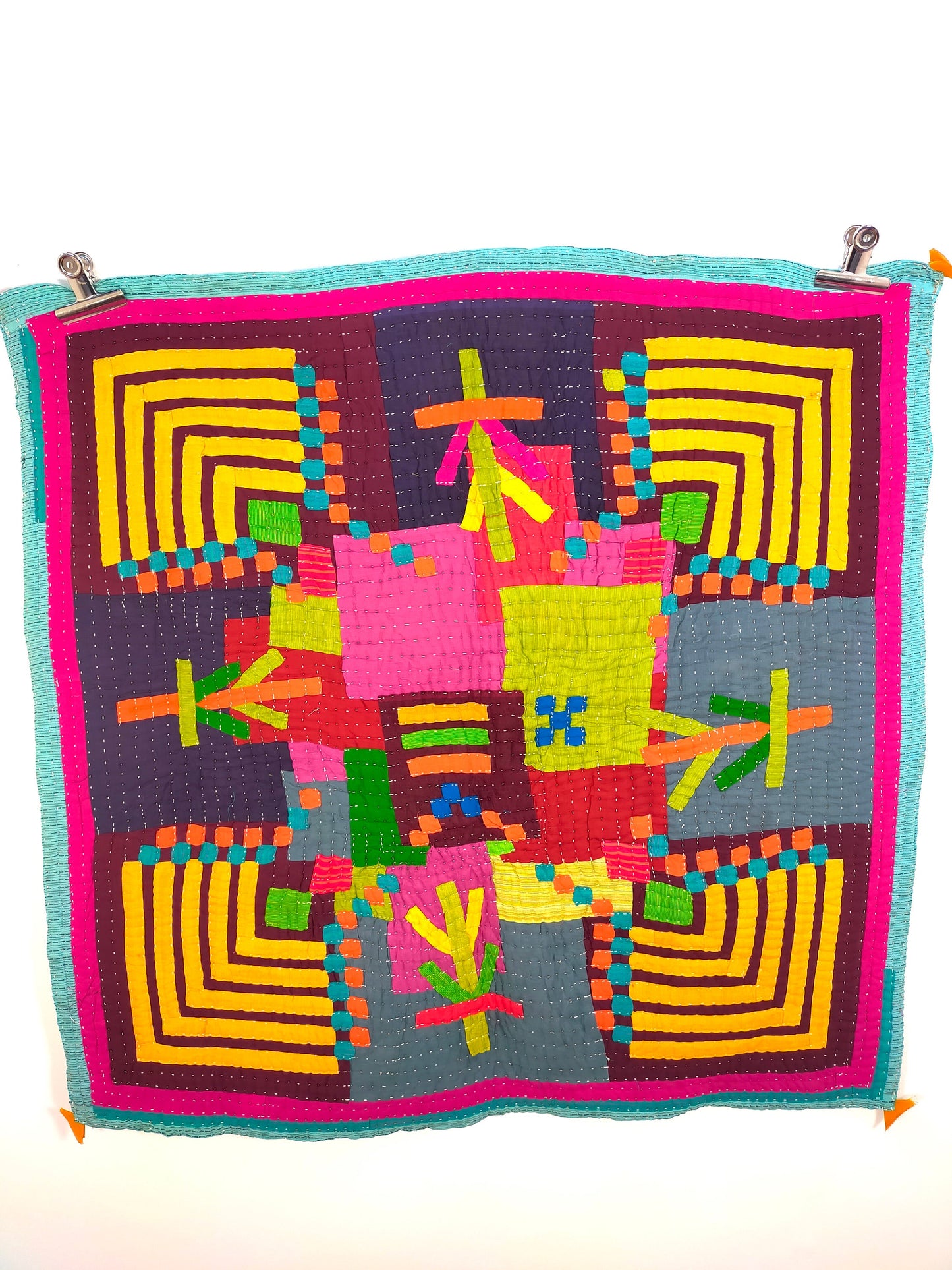 Siddi Kawandi, Hand-Stitched Patchwork Kantha Style Baby Blanket Or Wall Hanging Made With Recycled Cotton In India