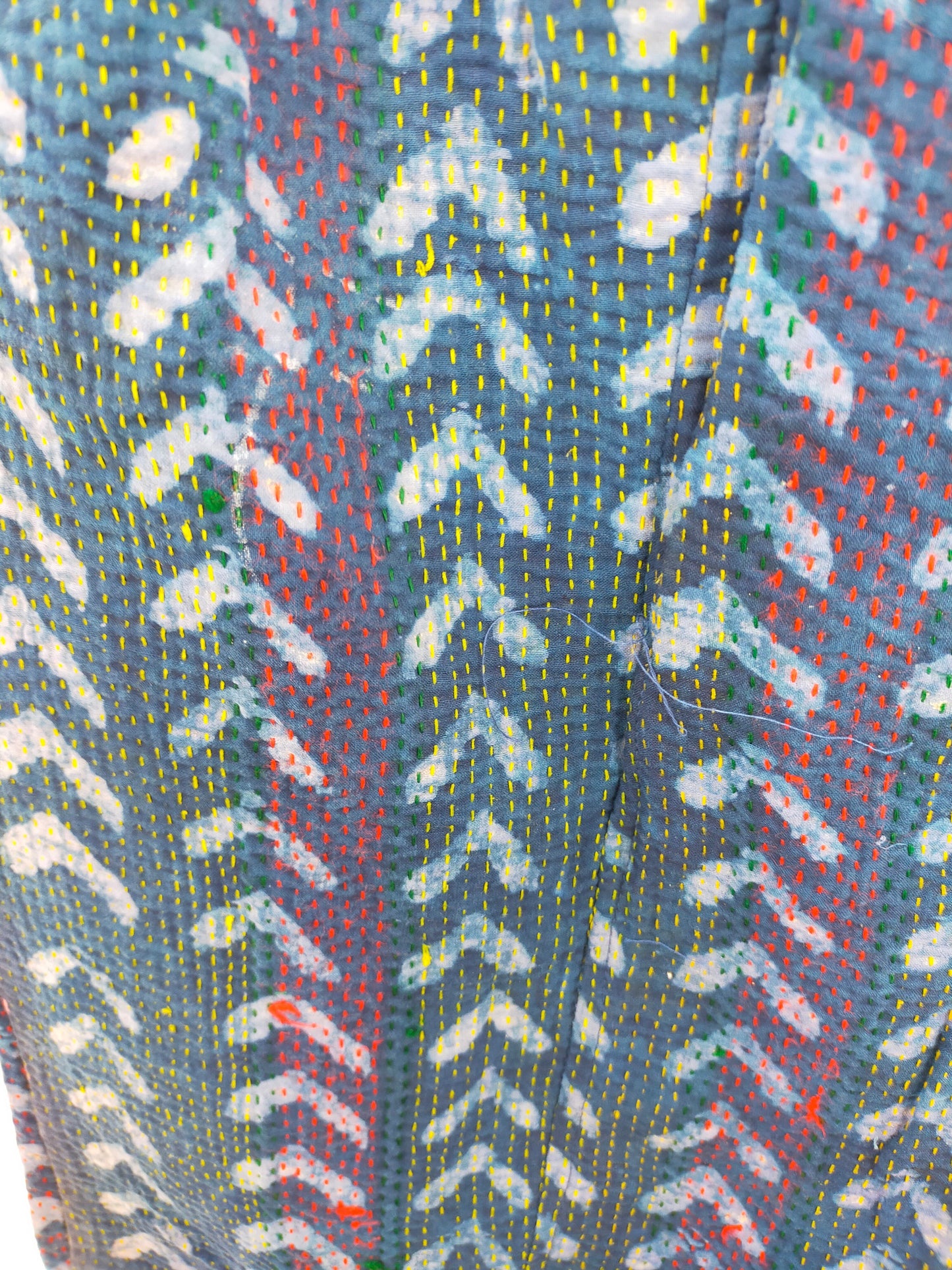 Vintage Cotton Kantha Elasticated Trousers Pants, Over-dyed and Block Printed in Natural Indigo - Ethically Made
