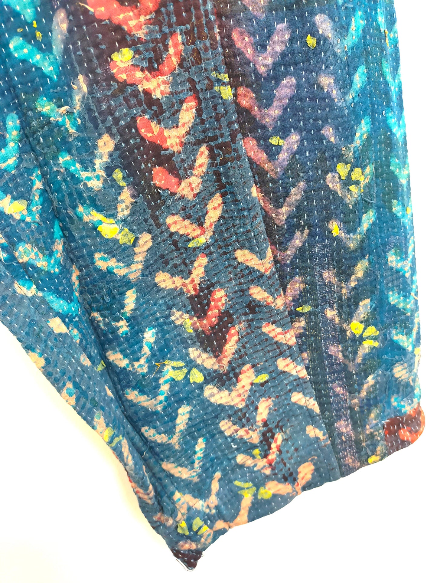 Vintage Soft Cotton Kantha Elasticated Trousers Pants, Over-dyed and Block Printed in Natural Indigo