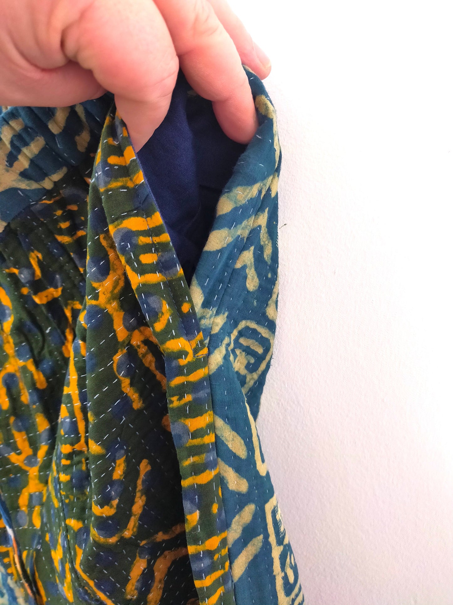 Vintage Cotton Kantha Pants With Elasticated Waist, Over-dyed and Block Printed in Natural Indigo - Comfy Trousers
