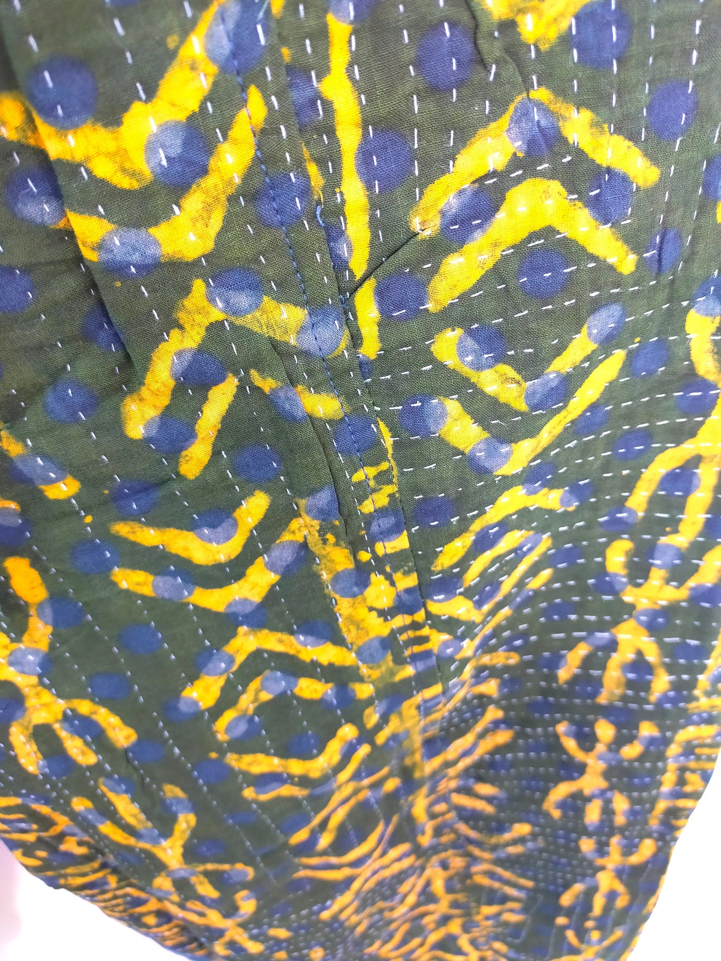 Vintage Cotton Kantha Pants With Elasticated Waist, Over-dyed and Block Printed in Natural Indigo - Comfy Trousers