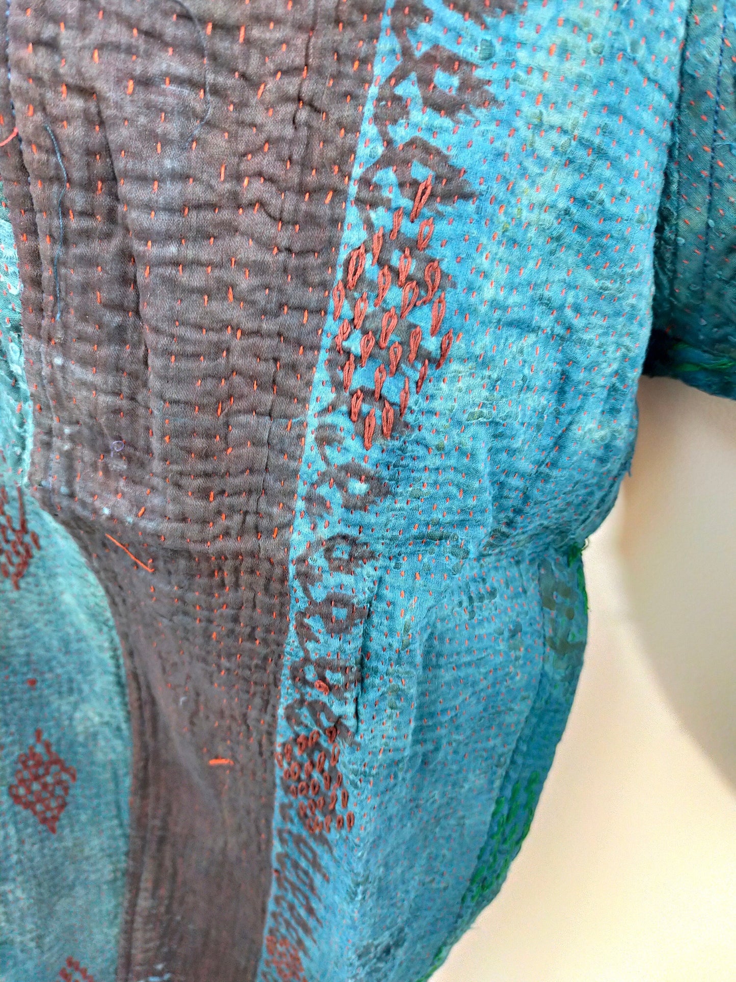 Vintage Cotton Kantha Elasticated Trousers Pants, Over-dyed in Natural Indigo Plant Dye