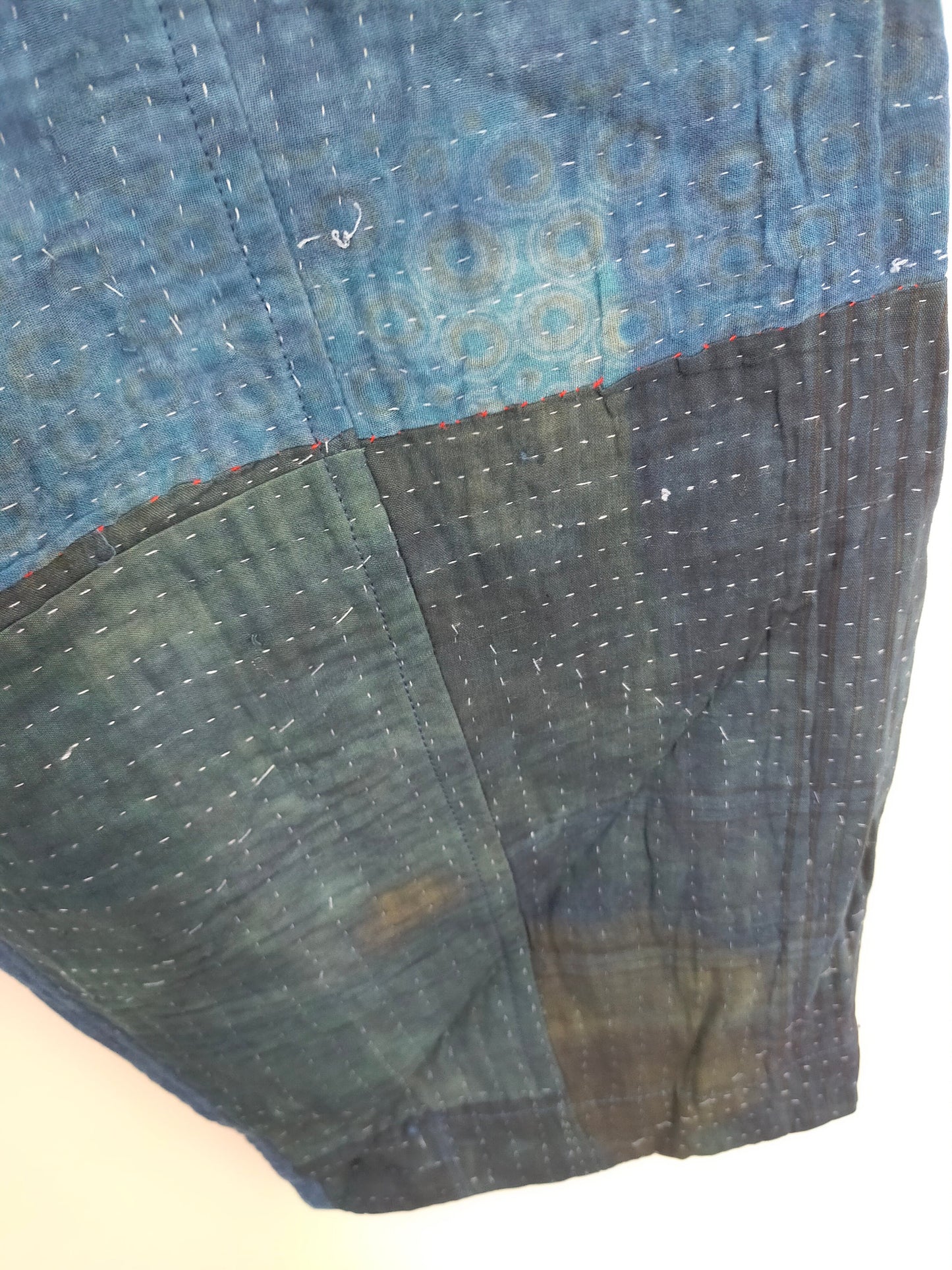 Handmade With Vintage Cotton Kantha Elasticated Trousers Pants, Over-dyed With Natural Indigo.