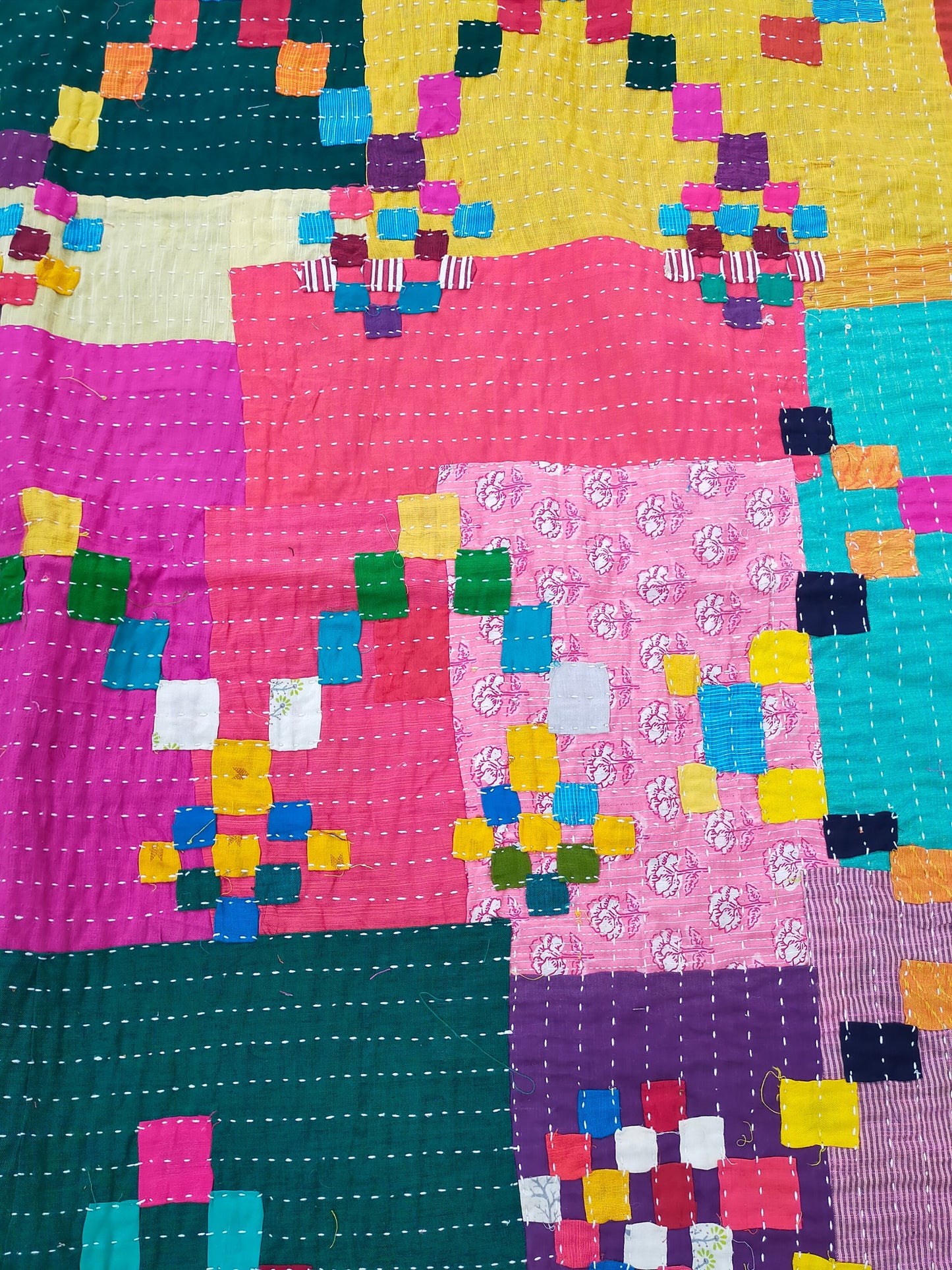 Siddi Tribal Patchwork Kantha Kawandi Quilted Blanket Made With Recycled Cotton In India Single Throw Or Blanket