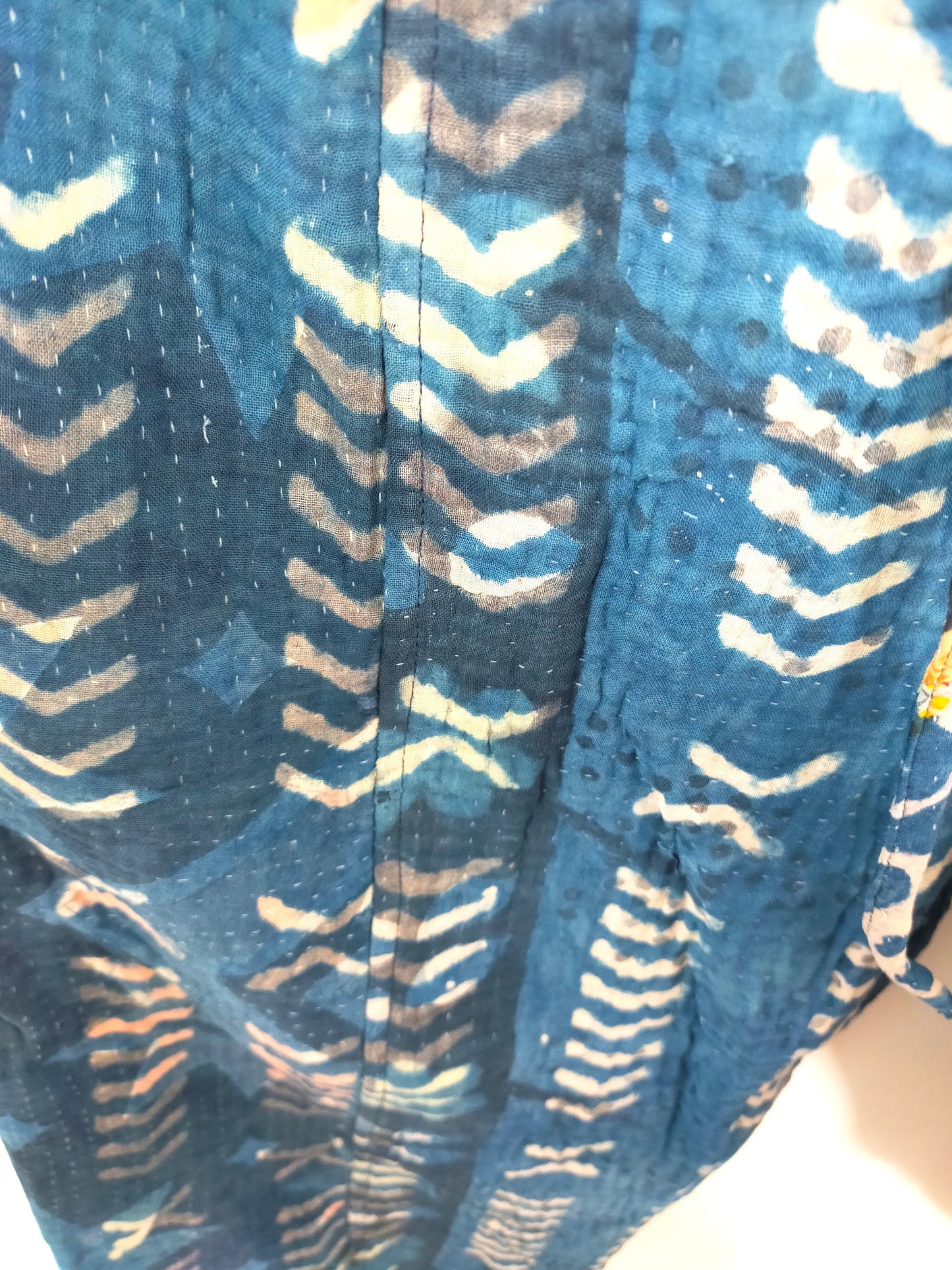Vintage Cotton Hand-Stitched Kantha Elasticated Trousers Pants, Overdyed And Block Printed With Natural Indigo