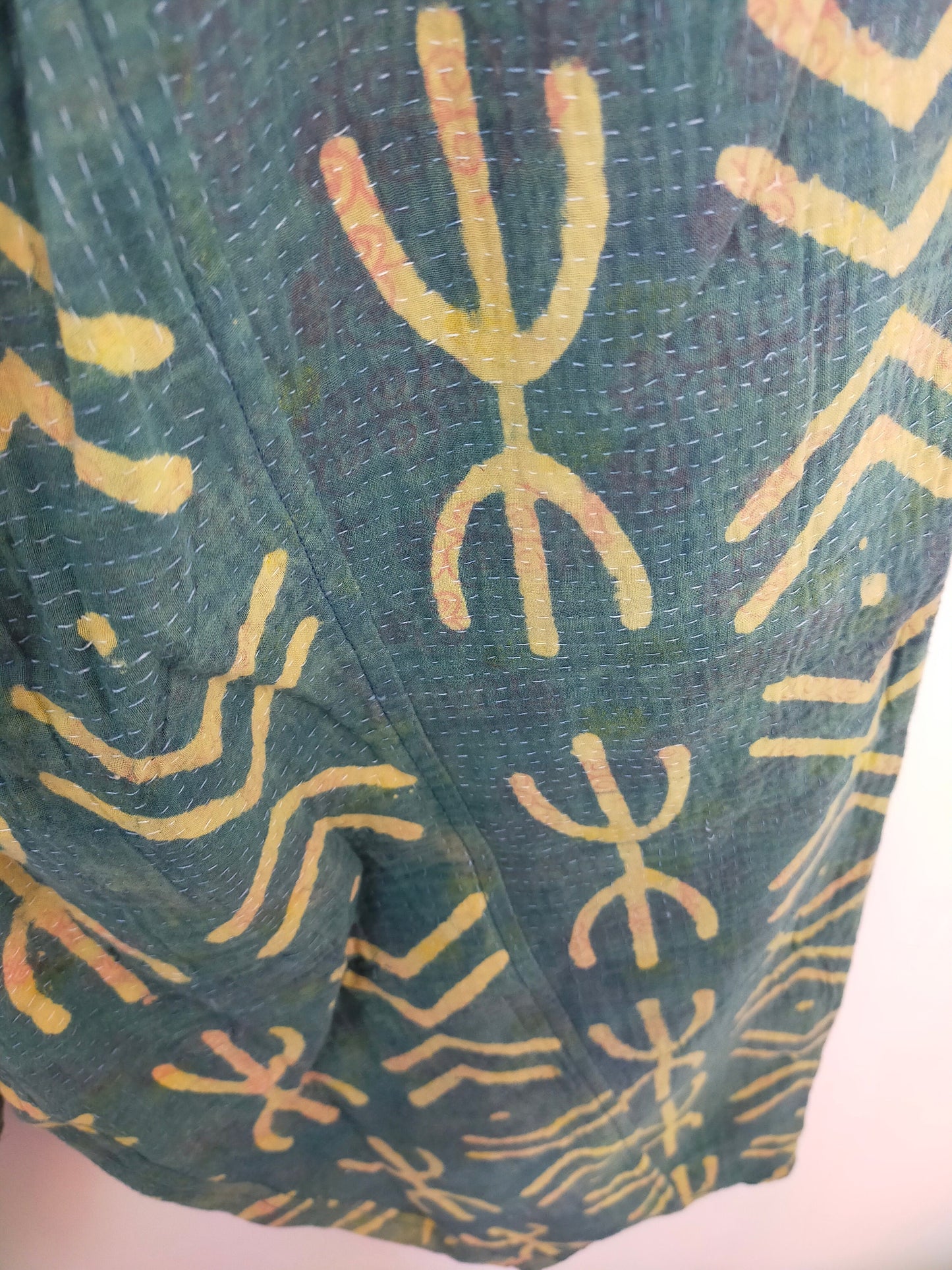 Vintage Cotton Hand Stitched Kantha Elasticated Trousers Pants, Over-dyed and Block Printed in Natural Indigo