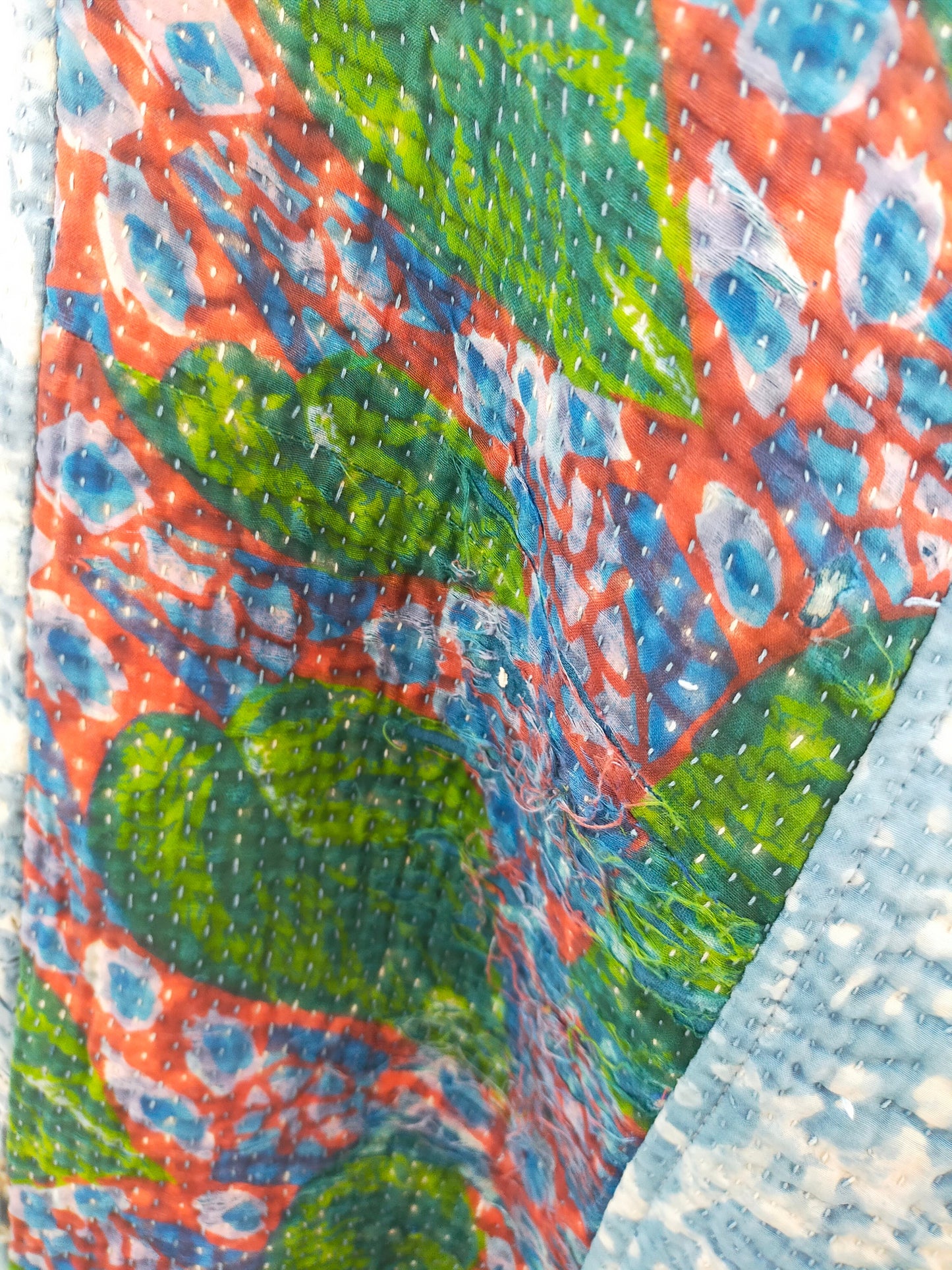 Vintage Cotton Kantha Elasticated Patchwork Trousers Pants, Overdyed With Natural Indigo