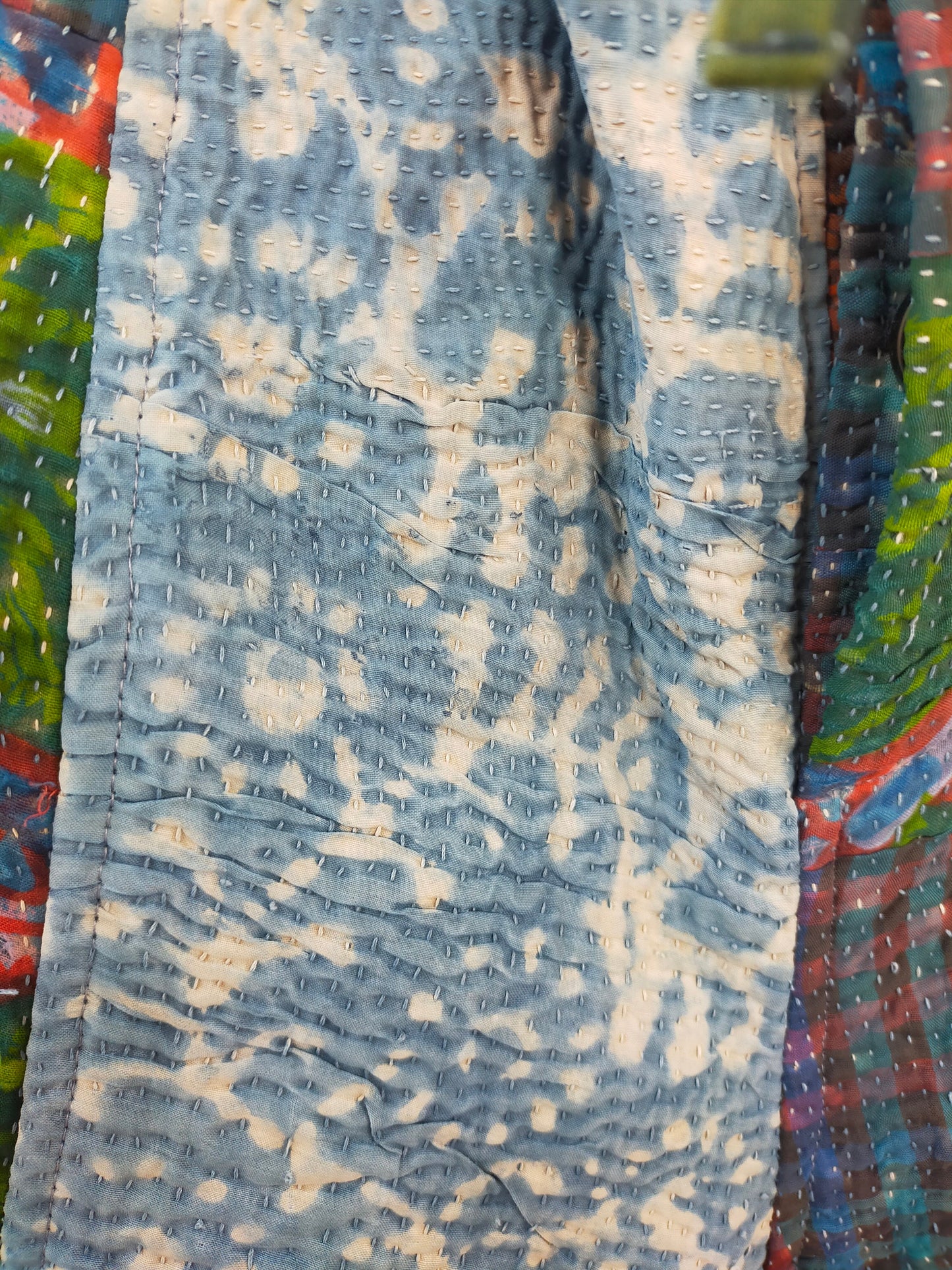 Vintage Cotton Kantha Elasticated Patchwork Trousers Pants, Overdyed With Natural Indigo