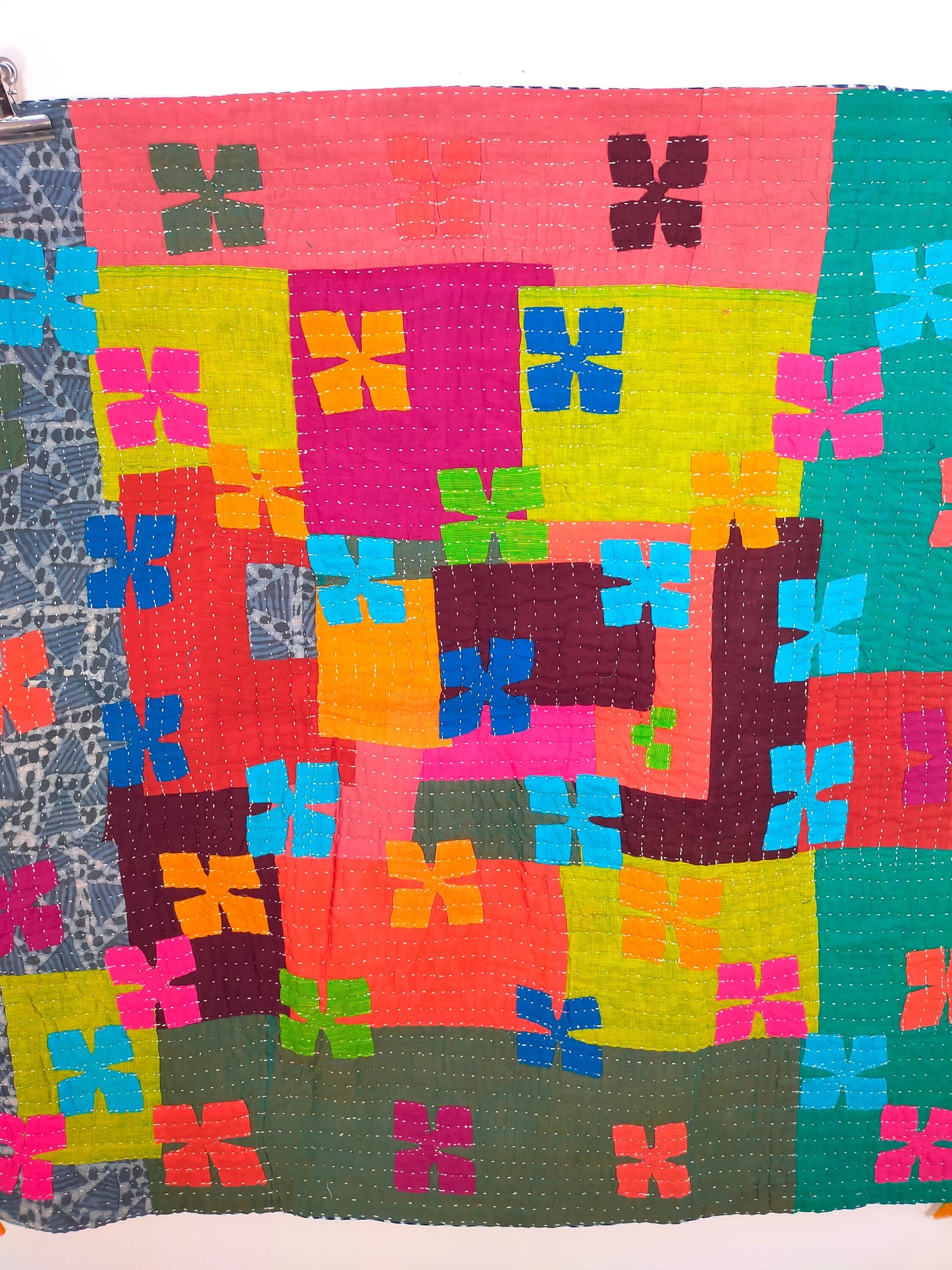 Siddi Kawandi - Patchwork Kantha Baby Quilt Or Wall Hanging, Made With Recycled Cotton - Hand-Stitched By African Indian Women In India