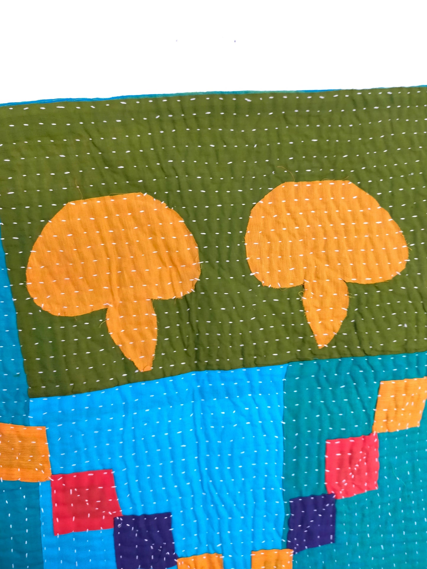 Siddi Kavand Patchwork Kantha Baby Quilt Or Textile Art Made With Recycled Cotton - Hand-Stitched By African Indian Women In India