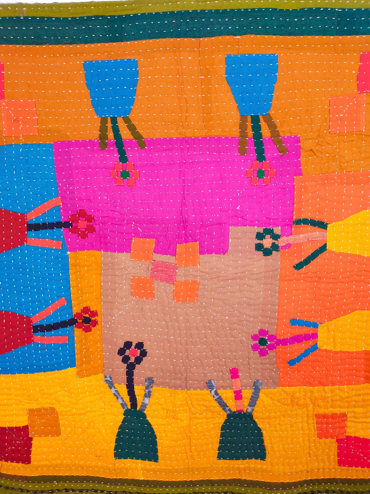 Hand-Stitched Siddi Kawandi Patchwork Kantha Wall Hanging Or Baby Quilt Made With Recycled Cotton By African Indian Women India