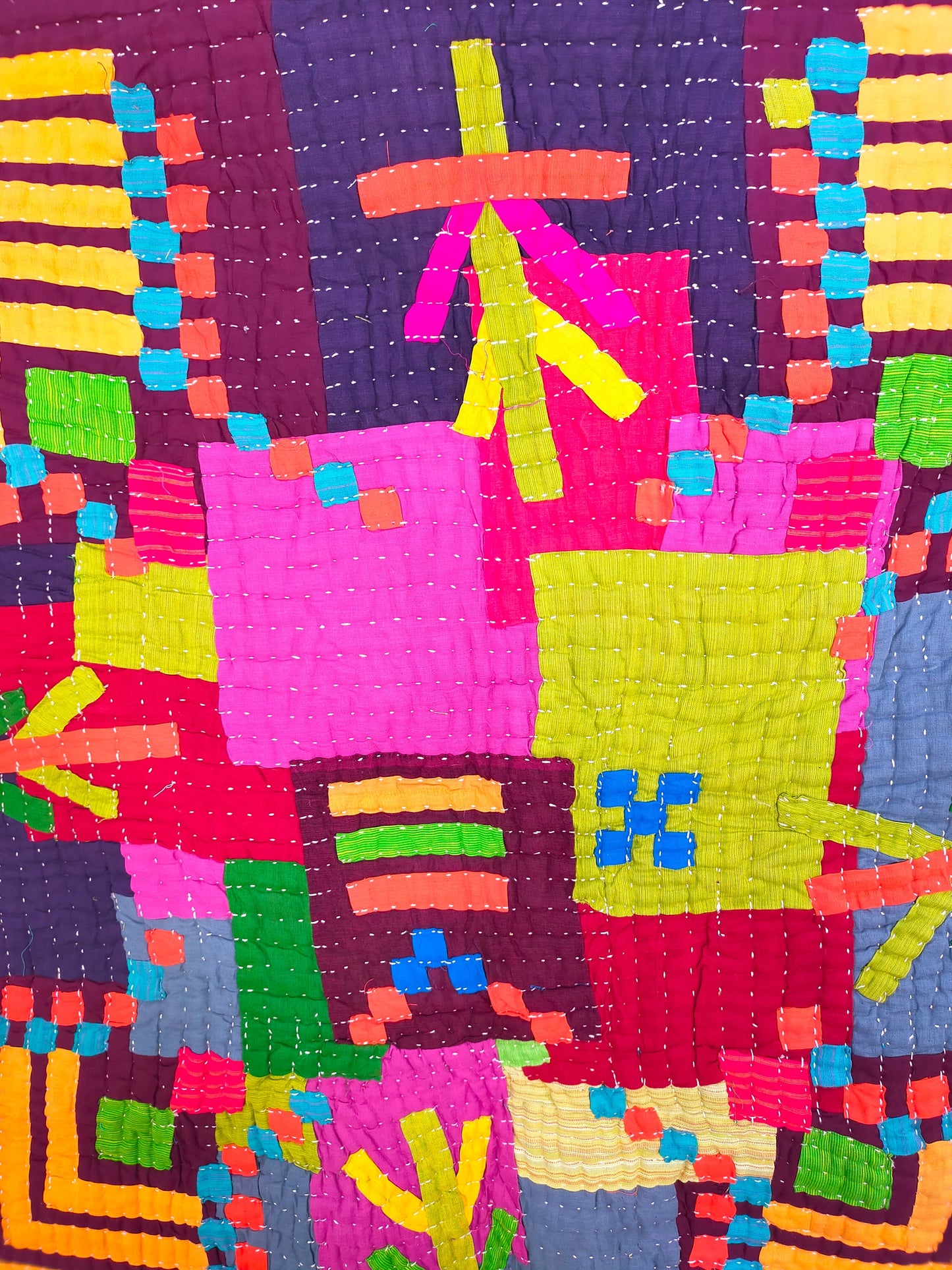 Siddi Kawandi, Hand-Stitched Patchwork Kantha Style Baby Blanket Or Wall Hanging Made With Recycled Cotton In India