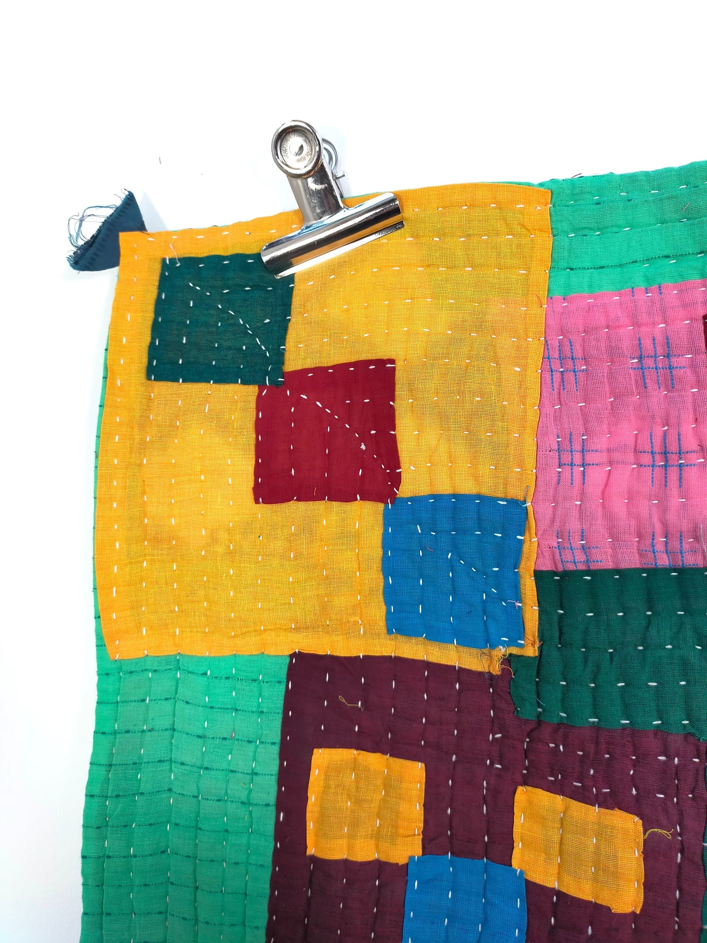 A Siddi Kawandi, Hand-Stitched Patchwork Kantha Style Baby Quilt Or Wall Hanging Made With Recycled Cotton In India