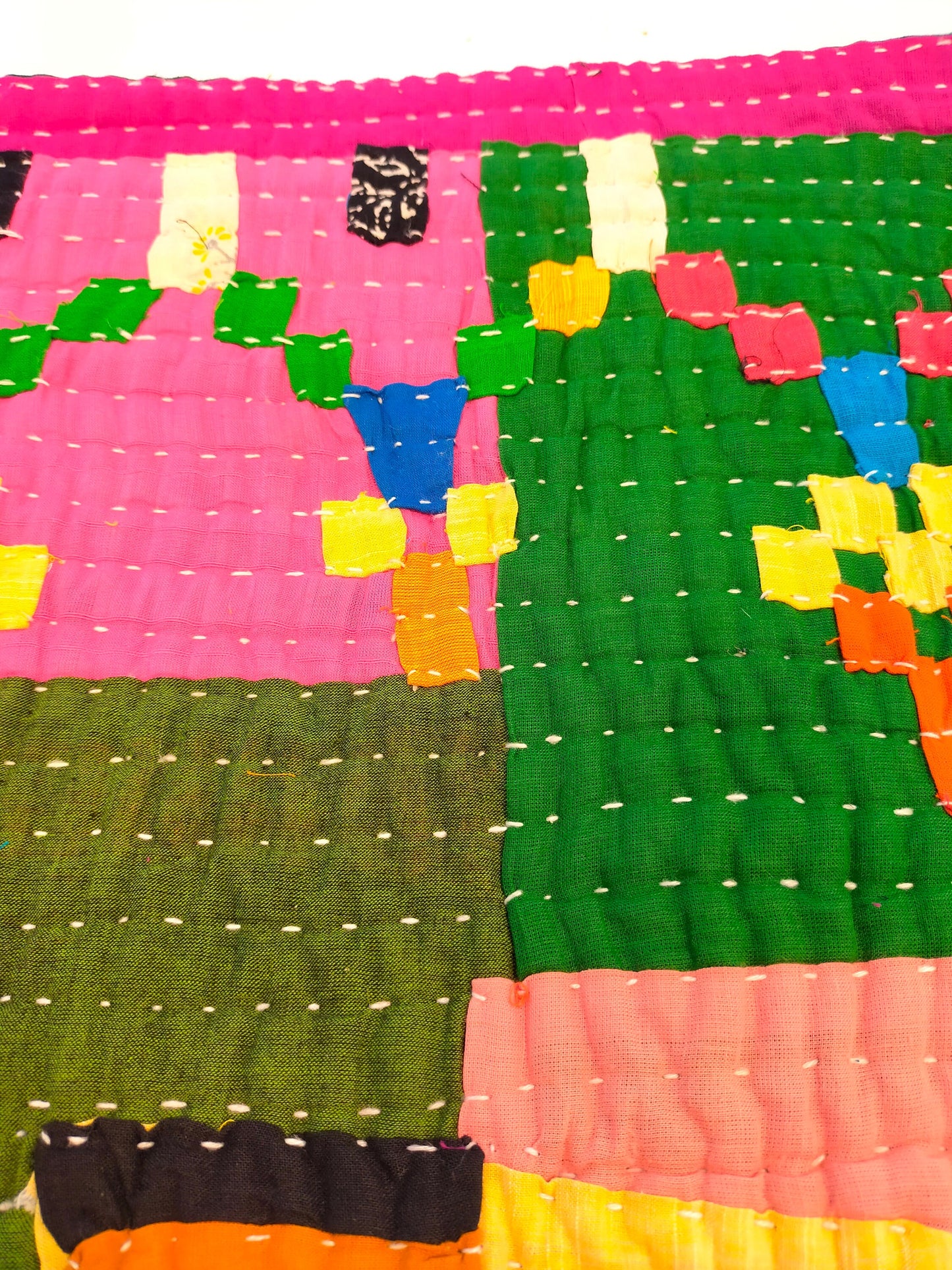 Siddi Kavand Patchwork Kantha Baby Quilt Or Wall Hanging Made With Recycled Cotton - Hand-Stitched In India