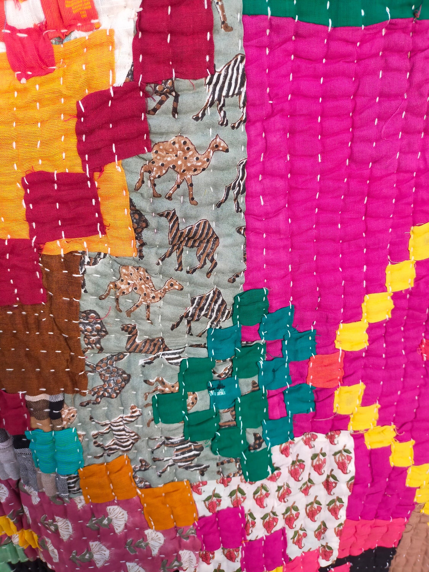 Hand-Stitched Siddi Kavand Patchwork Kantha Baby Quilt Or Wall Hanging Made With Recycled Cotton Offcuts In India