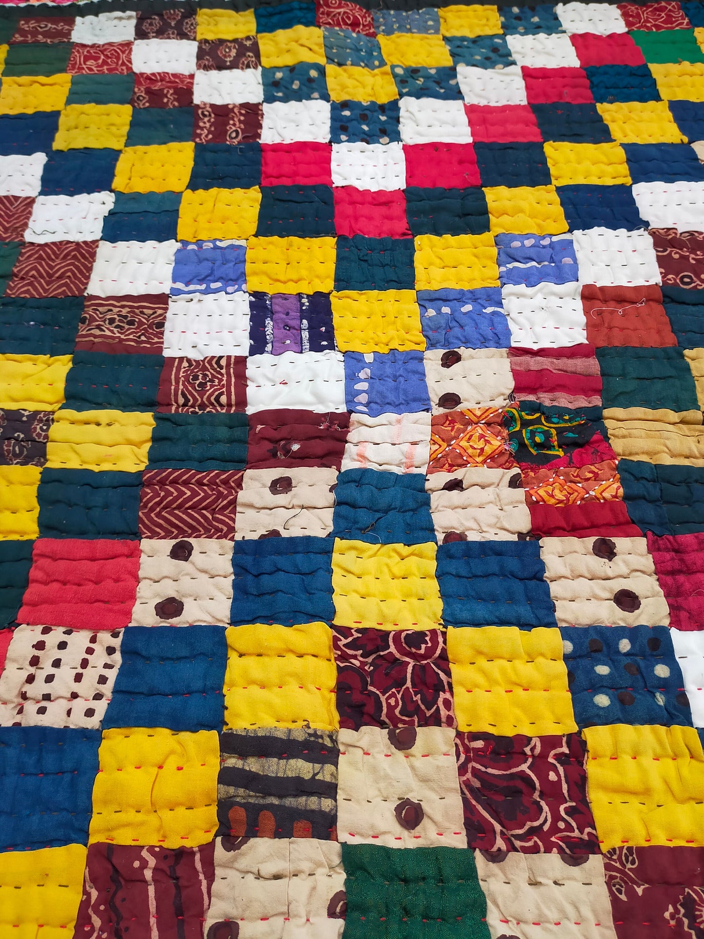 Hand-Stitched Patchwork Ralli Quilt From The Meghwal Tribe Of Kutch, Gujarat. Bright And Colourful