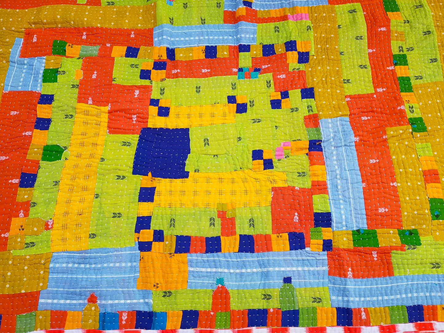 Siddi Tribal Patchwork Kantha Kawandi Quilted Blanket Made With Recycled Cotton In India Single Bed