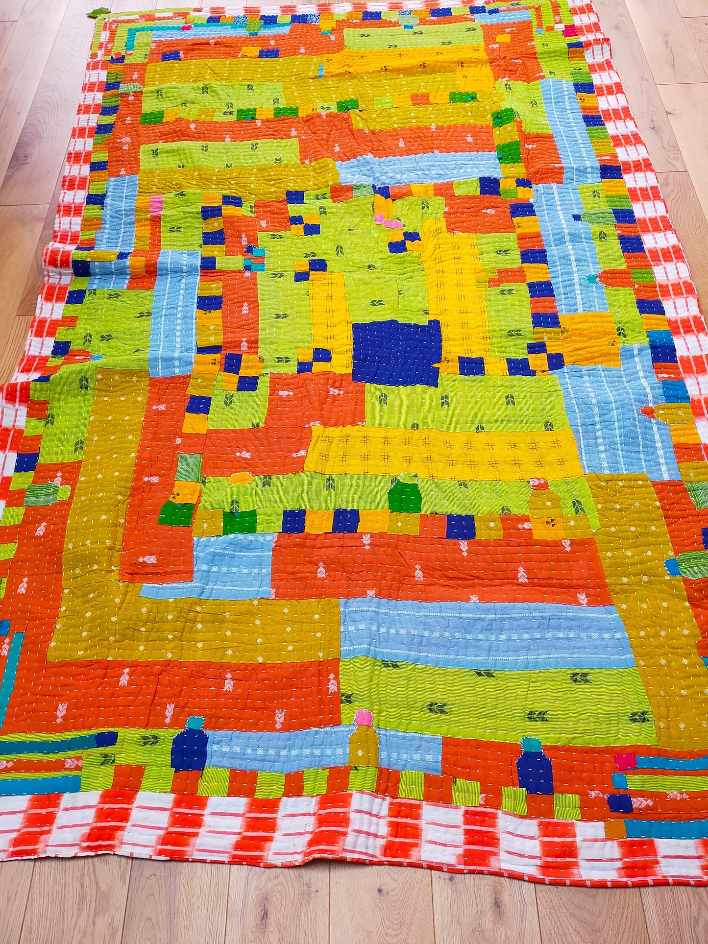 Siddi Tribal Patchwork Kantha Kawandi Quilted Blanket Made With Recycled Cotton In India Single Bed