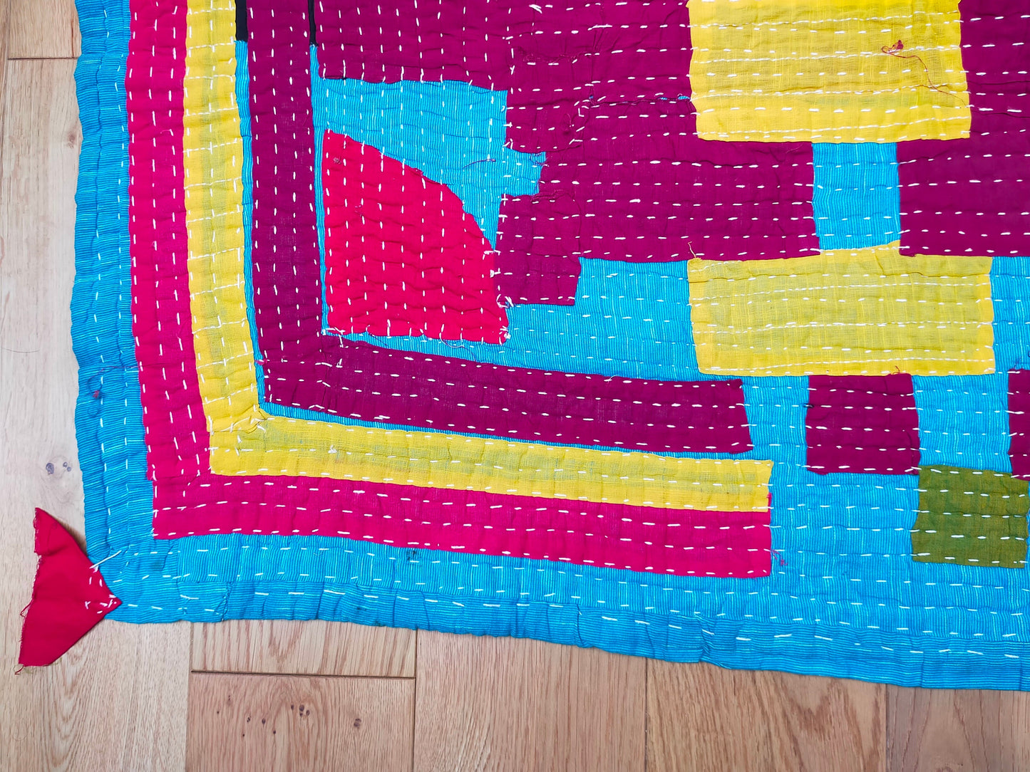 Siddi Tribal Patchwork Kantha Kawandi Quilted Blanket Made With Recycled Cotton In India Double Bed