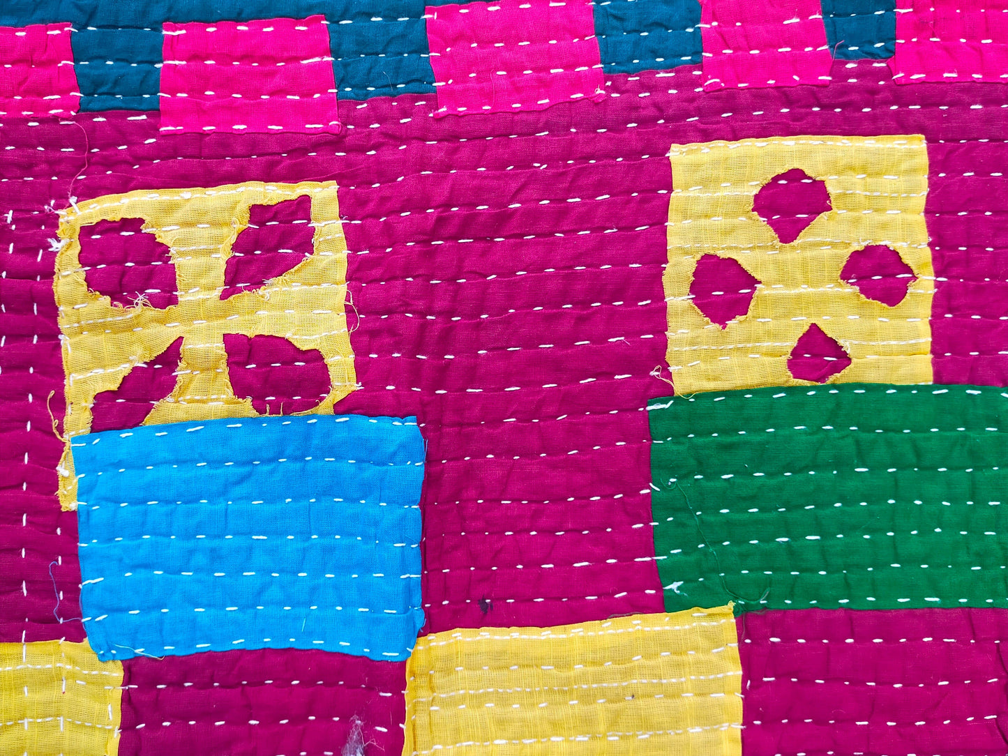 Siddi Tribal Patchwork Kantha Kawandi Quilted Blanket Made With Recycled Cotton In India Double Bed