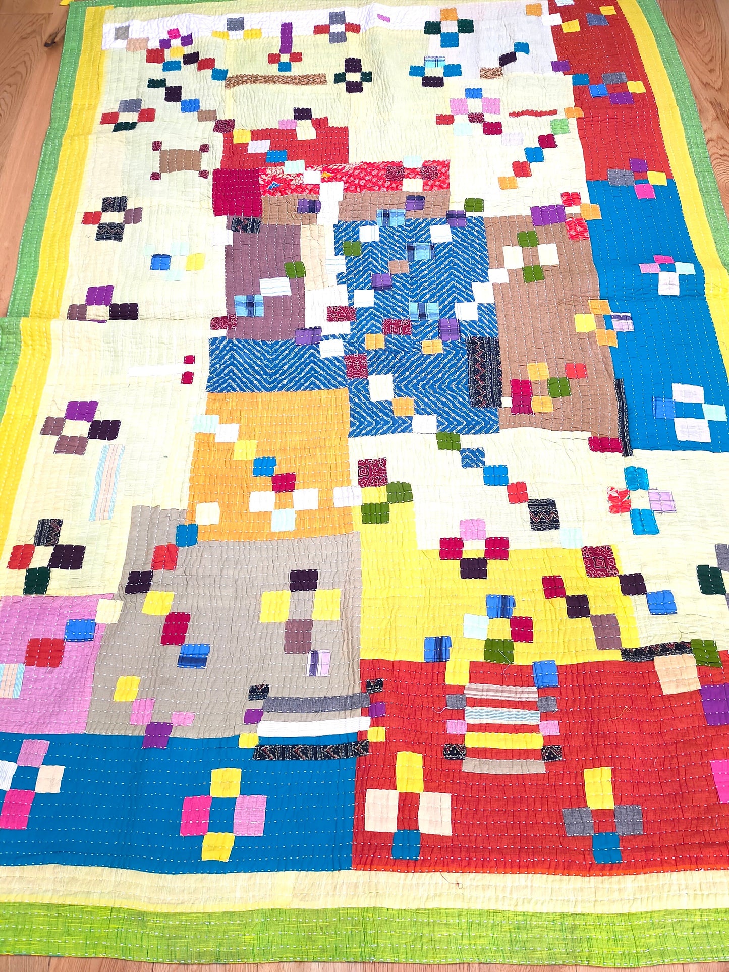 Siddi Tribal Patchwork Kantha Kawandi Quilted Blanket Made With Recycled Cotton In India Single Blanket Or Throw