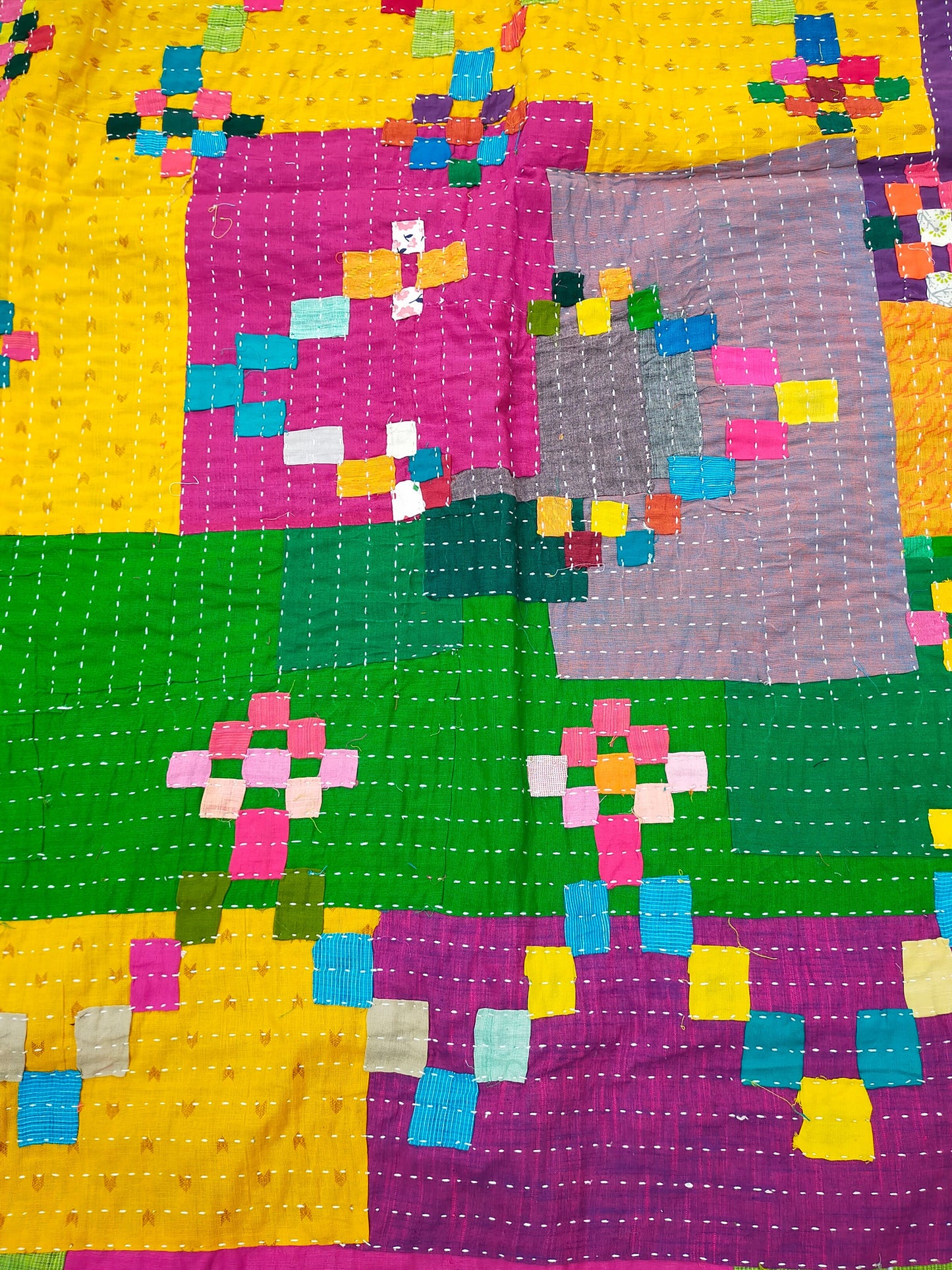 Siddi Tribal Patchwork Kantha Kawandi Quilted Blanket Made With Recycled Cotton In India Single Throw Or Blanket