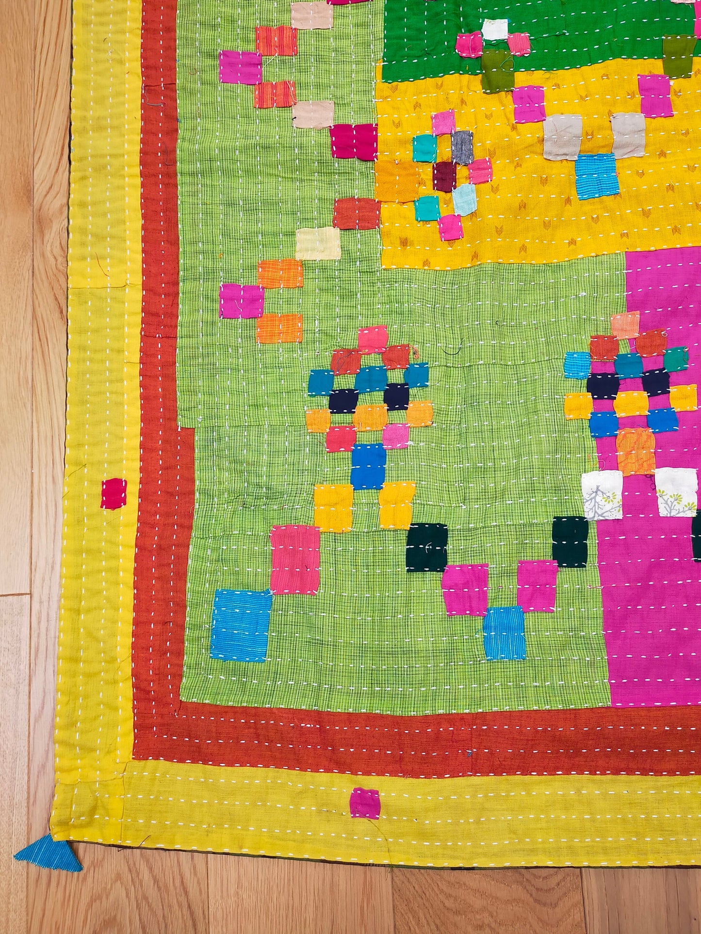 Siddi Tribal Patchwork Kantha Kawandi Quilted Blanket Made With Recycled Cotton In India Single Throw Or Blanket