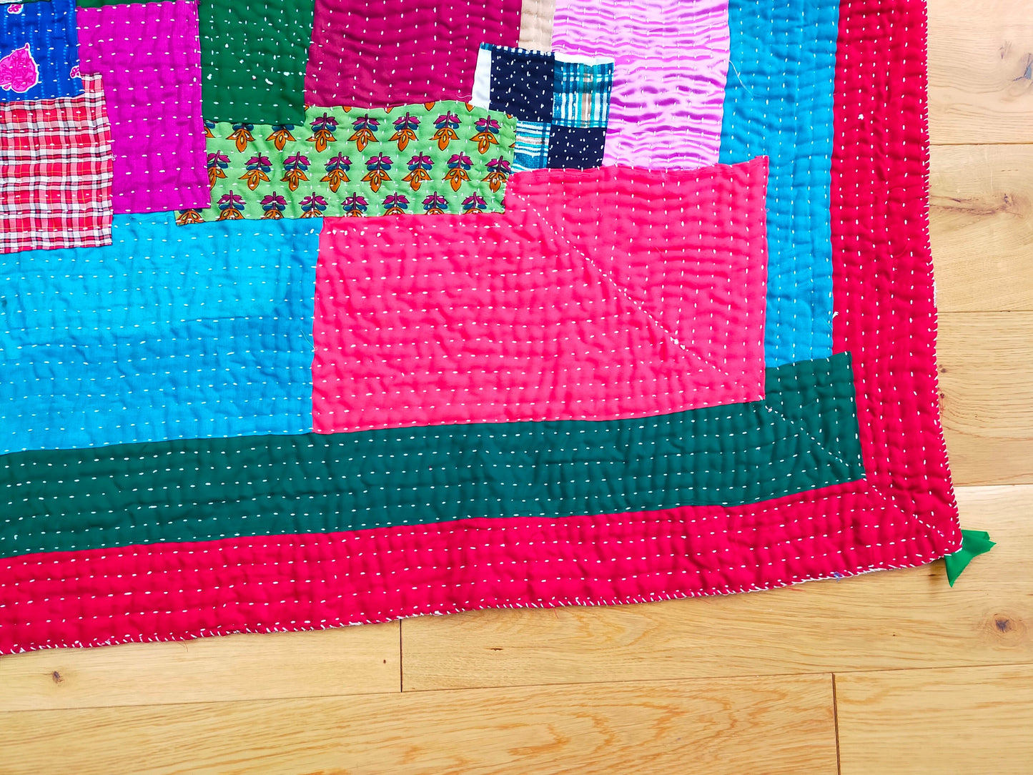 Siddi Tribal Patchwork Kantha Kawandi Quilted Blanket Made With Recycled Cotton In Karnataka, India