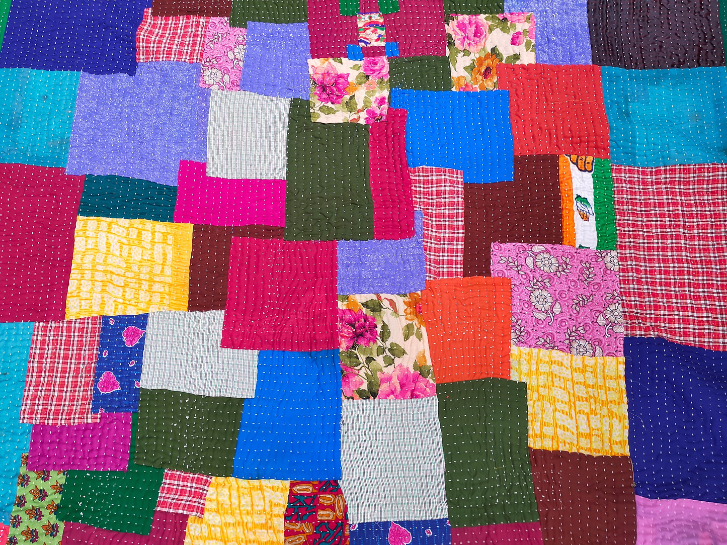 Siddi Tribal Patchwork Kantha Kawandi Quilted Blanket Made With Recycled Cotton In Karnataka, India
