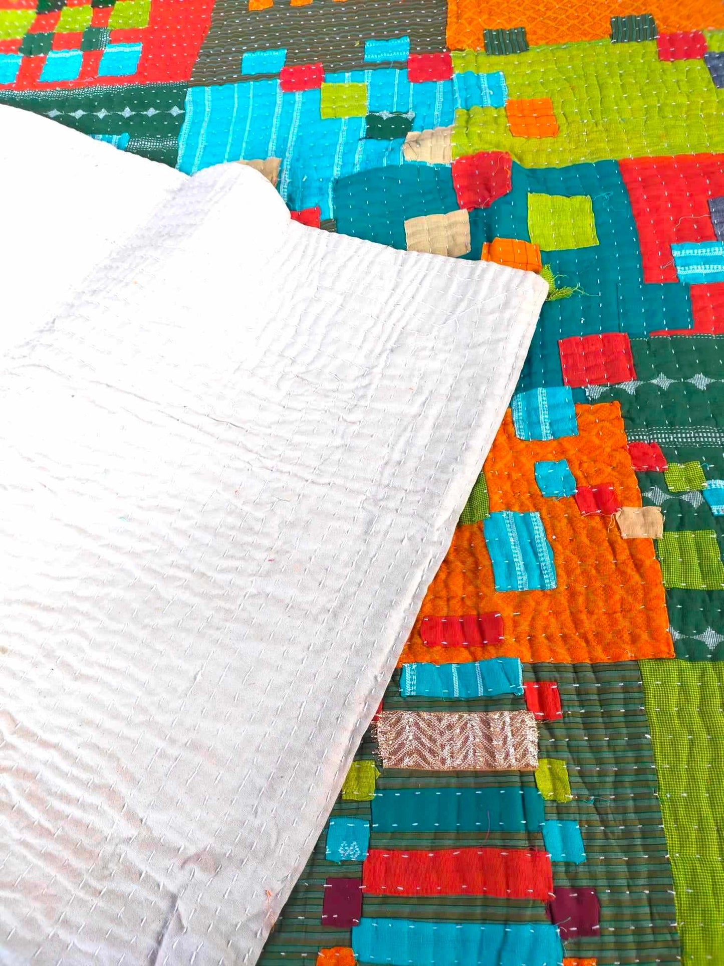 Siddi Tribal Patchwork Kawandi (Kavand) Quilted Kantha Blanket Made By Women India