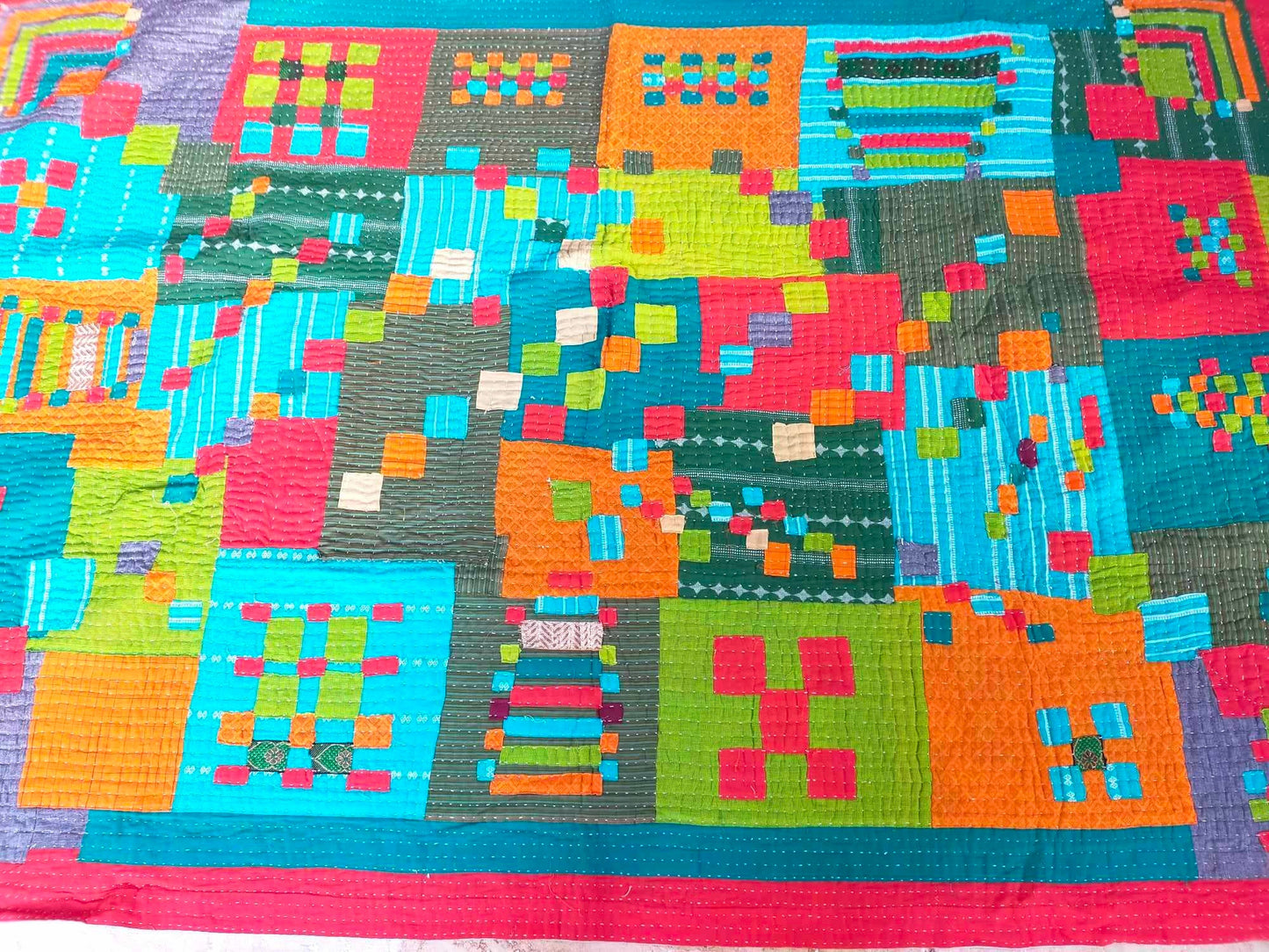Siddi Tribal Patchwork Kawandi (Kavand) Quilted Kantha Blanket Made By Women India