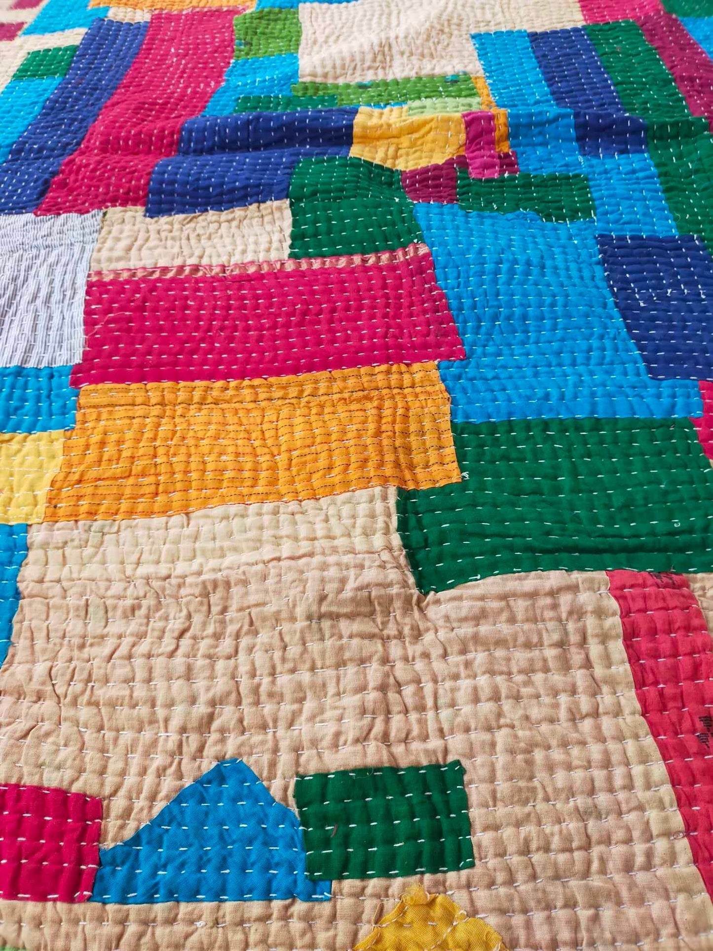 Siddi Tribal Patchwork Kawandi Kavand Single Quilted Kantha Blanket From India - Single Bed