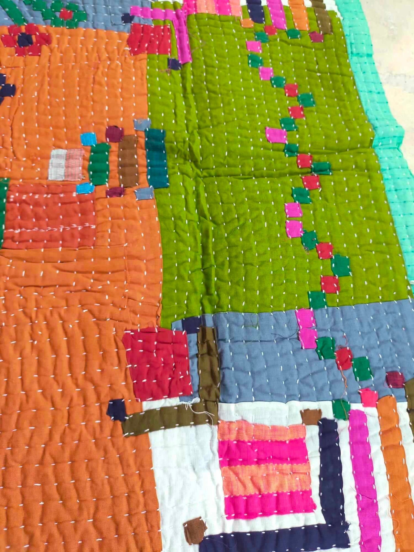 Siddi Tribal Patchwork Kawandi Kavand Single Quilted Kantha Blanket From India - Hand Stitched