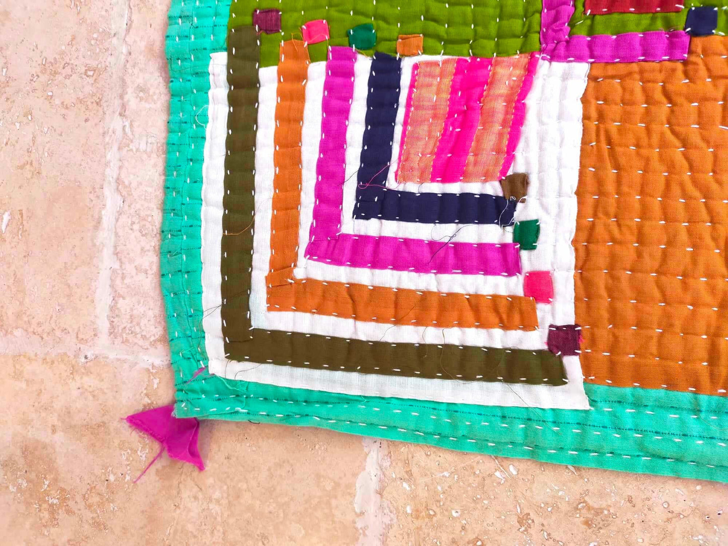 Siddi Tribal Patchwork Kawandi Kavand Single Quilted Kantha Blanket From India - Hand Stitched