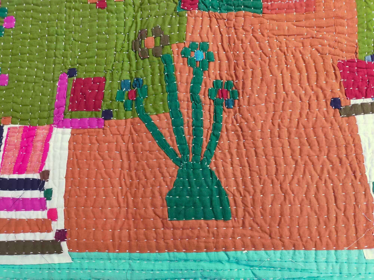 Siddi Tribal Patchwork Kawandi Kavand Single Quilted Kantha Blanket From India - Hand Stitched