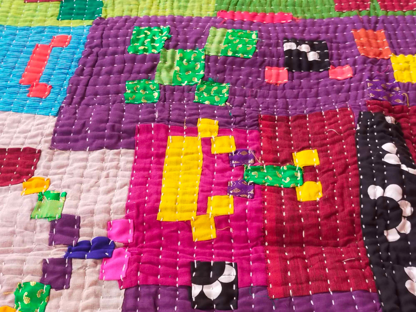 Siddi Kawandi, A Patchwork Quilt Or Kavand - Single Quilted Kantha Blanket From India