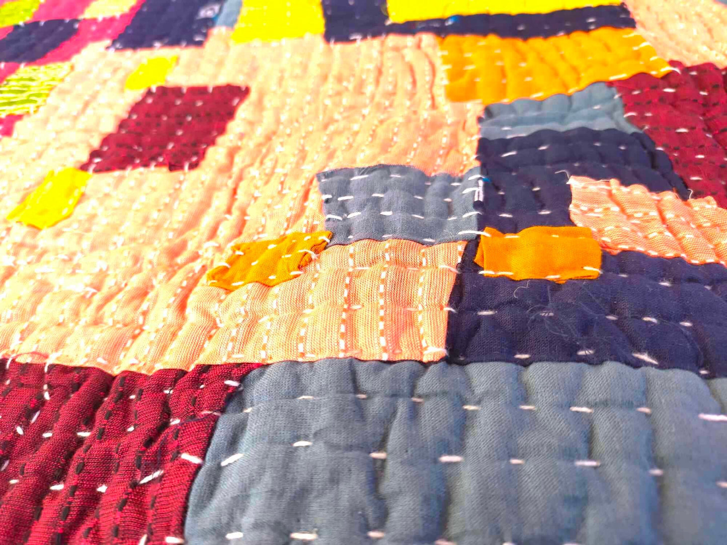 Siddi Tribal Patchwork Kawandi Kavand Single Quilted Kantha Baby Blanket From India - Baby Quilt Or Wall Hanging