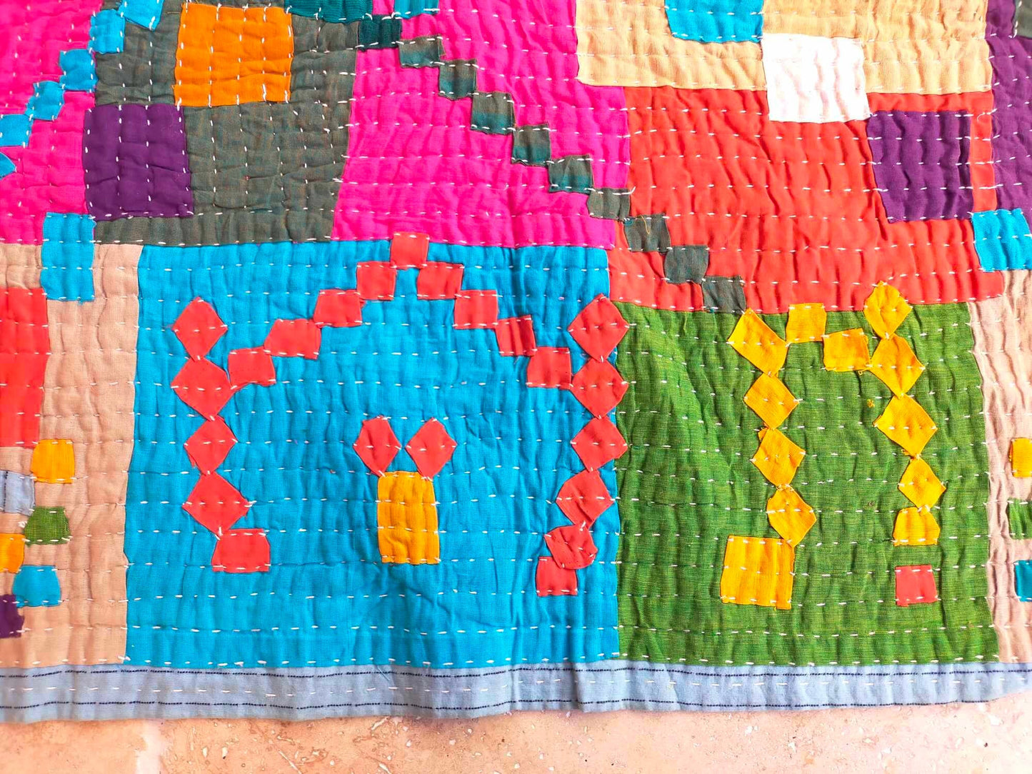 Siddi Tribal Patchwork Kawandi Kavand Baby Quilted Kantha Blanket From India - Baby Blanket Or Wall Hanging
