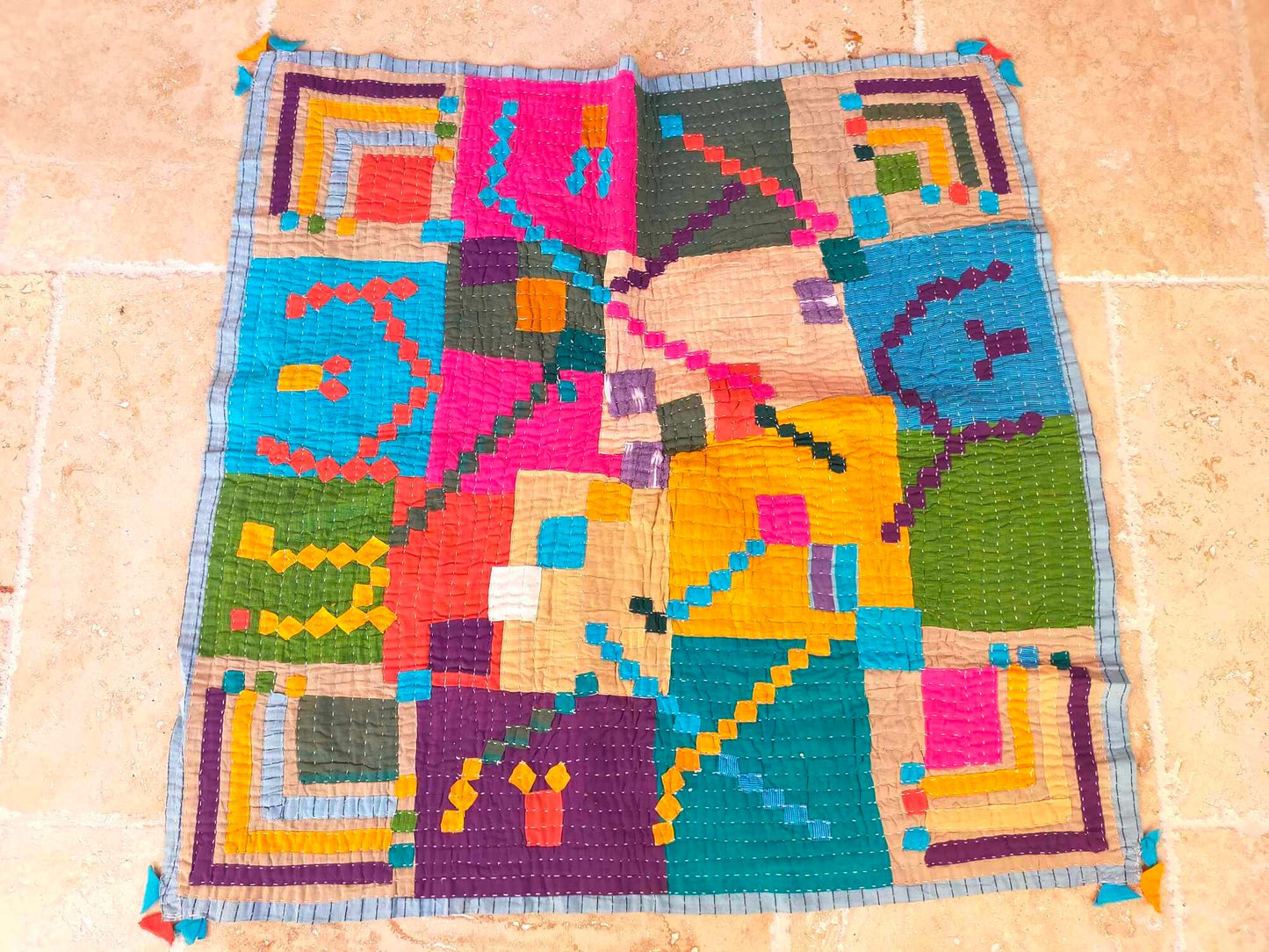 Siddi Tribal Patchwork Kawandi Kavand Baby Quilted Kantha Blanket From India - Baby Blanket Or Wall Hanging