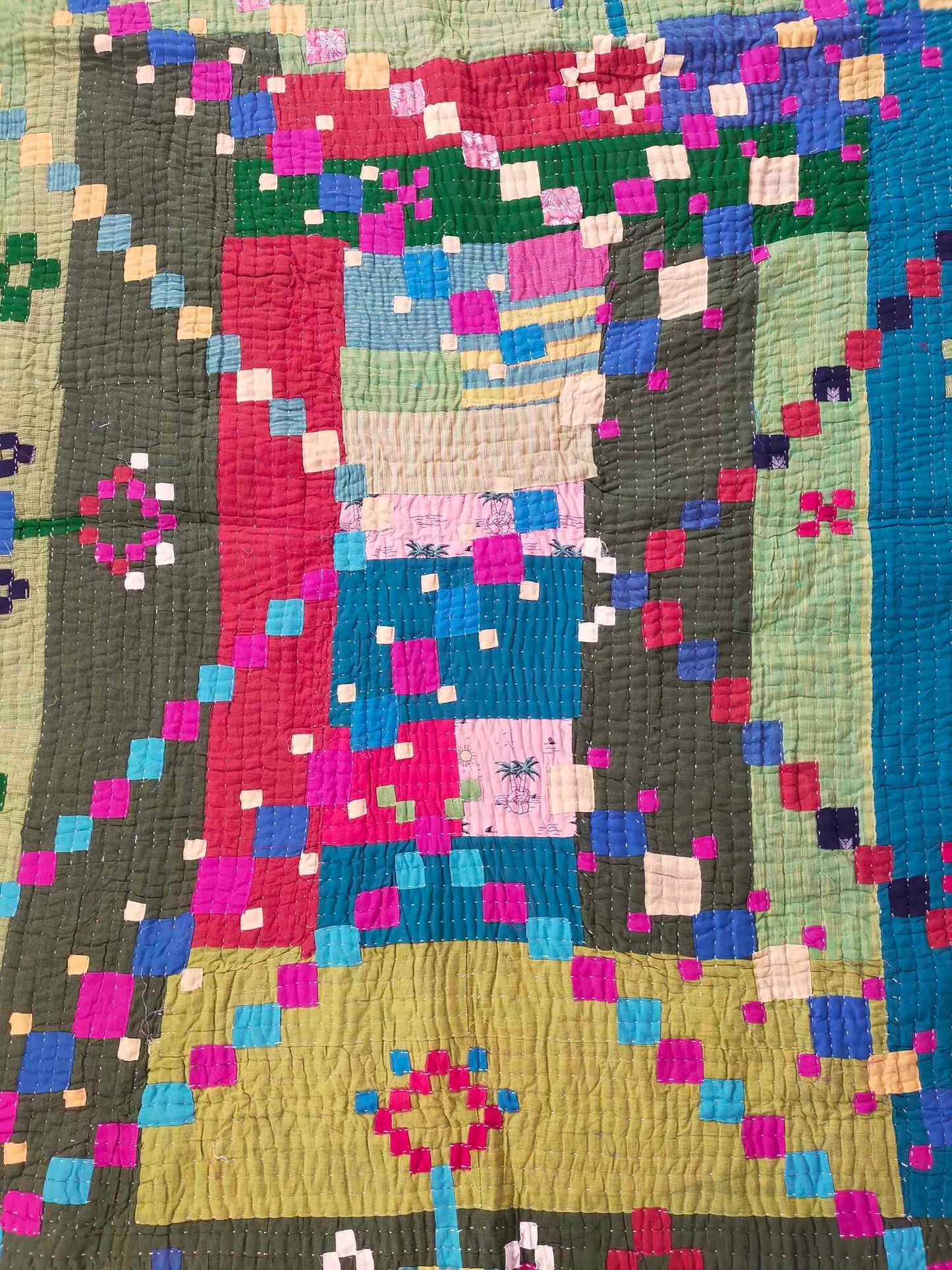 Siddi Tribal Patchwork Kantha Kawandi Quilted Blanket Made With Recycled Cotton In India Large And Heavy