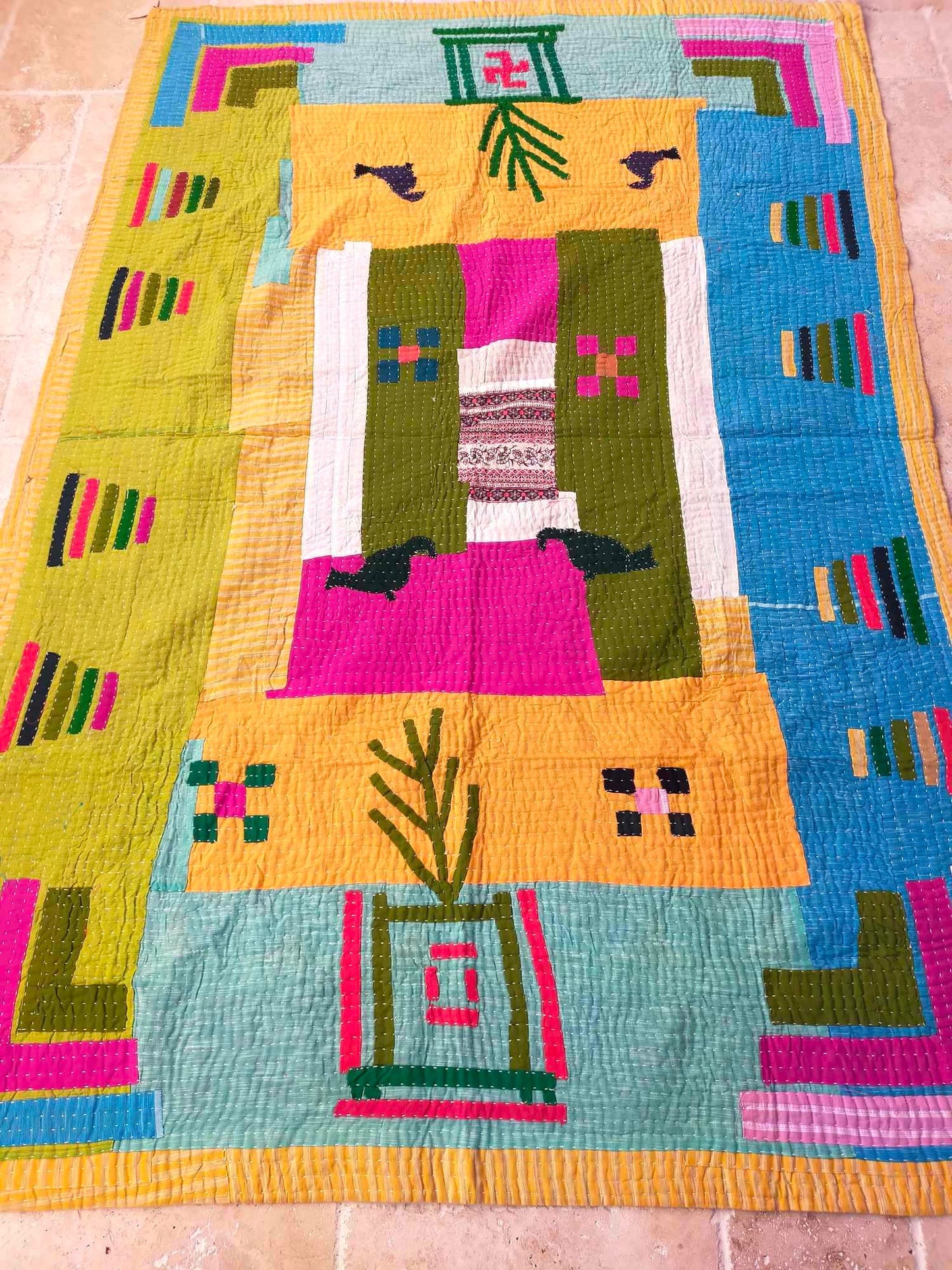 Siddi Quilt - A Tribal Patchwork Kantha Kawandi Single Blanket Made With Recycled Cotton In India