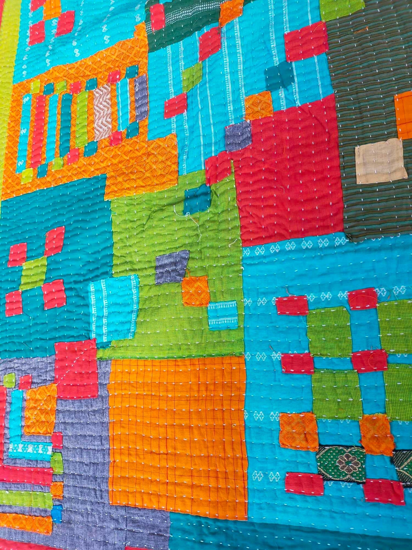 Siddi Tribal Patchwork Kawandi (Kavand) Quilted Kantha Blanket Made By Women India